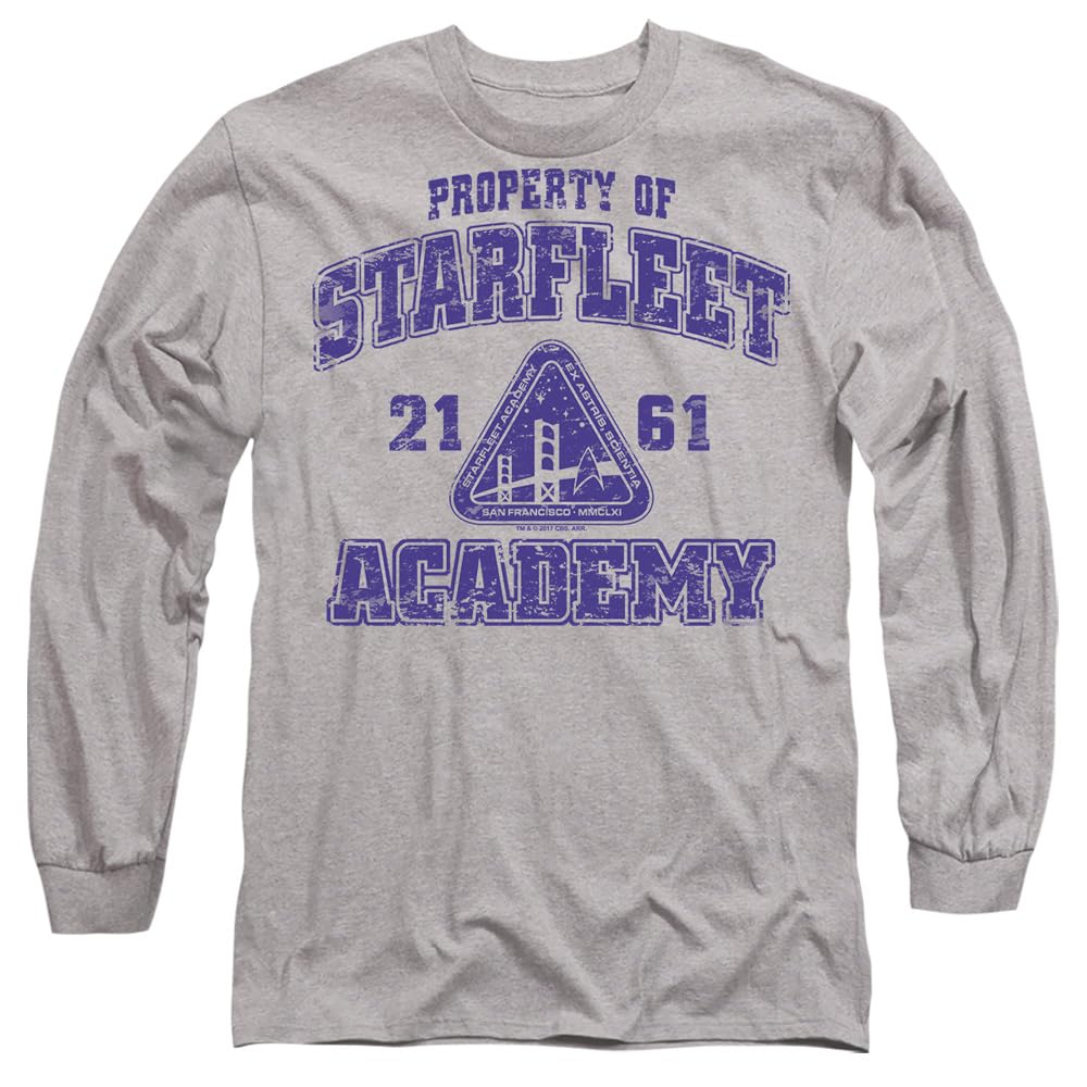 Star Trek Old School Mens Long Sleeve T Shirt, Athletic Heather, Medium