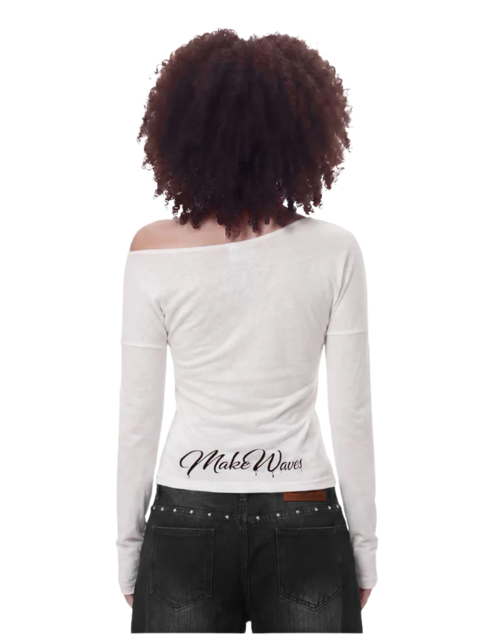 Aelfric Eden Langarmshirt Damen Off Shoulder Herbst Sommer Oberteil | Sexy Basic Schulterfreies Shirts Musterdruck Stretch Pullover Slim Fit Langarm Tshirts Y2K Casual Elegant Bluse