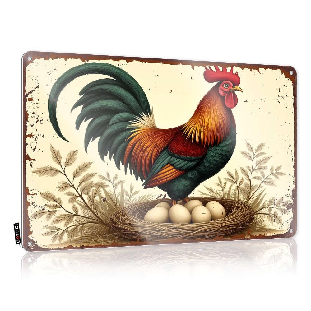 Signs For Man Cave A Rooster Stands Proudly Over A Nest Of Eggs. Tin Sign Funny Metal Tin Sign For Bar Funny Home Bar Signs(20X30CM)
