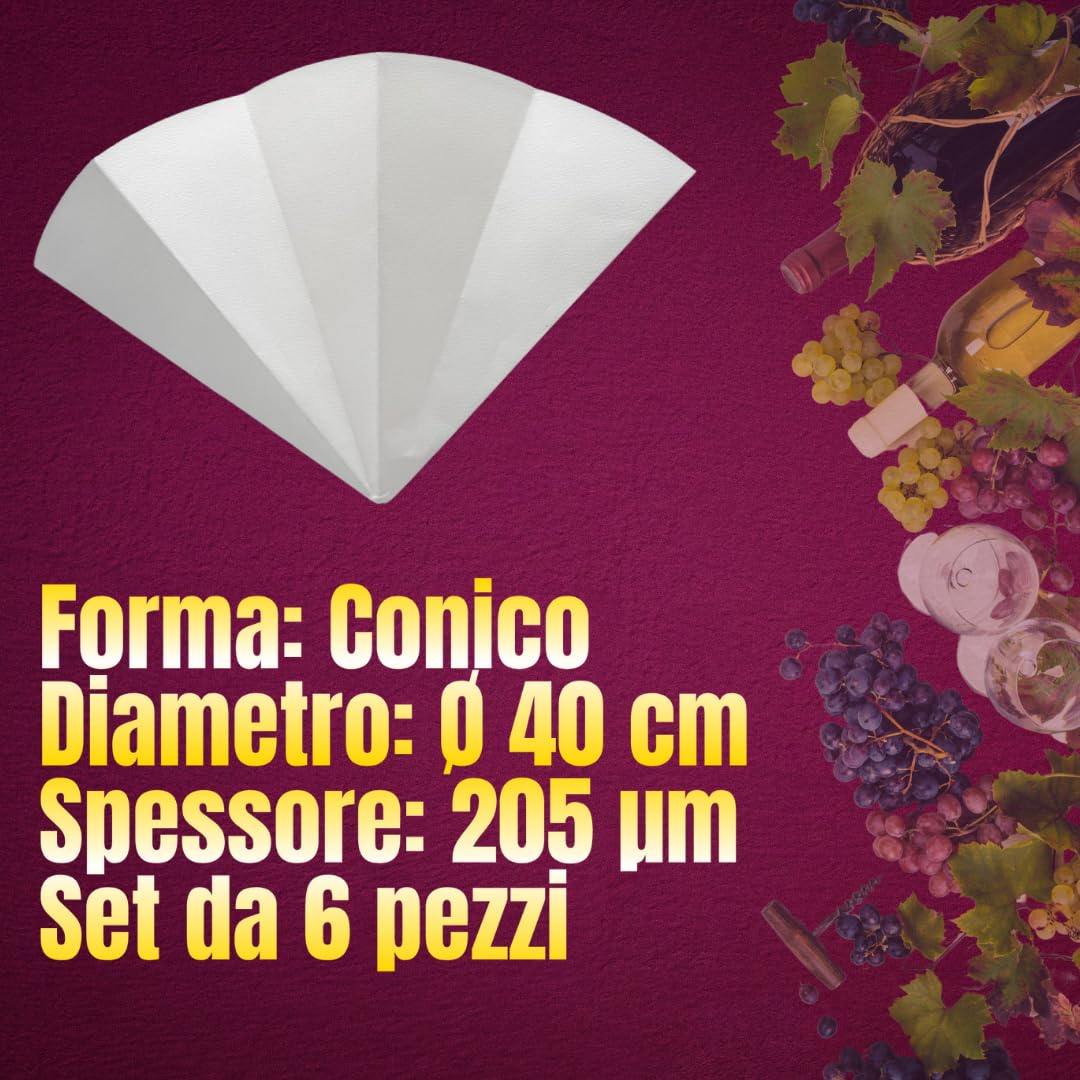 acquaverde | Filtro Carta per Enologia ∅40 cm, 205 Micron, Set da 6 Pezzi - Filtri per Vino, Liquori e Bevande Alcoliche, Alta qualità per Filtrazione Precisa e Sicura
