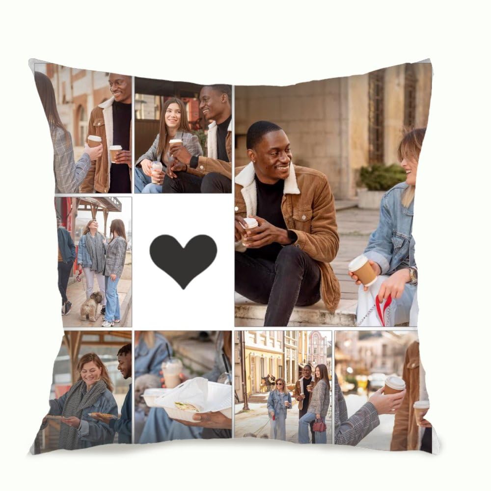 Muewent Personalized Holiday Pillowcase Custom 8 Photo and Text Cushion Cover Decorative Throw Pillow for Family Home or Bedroom