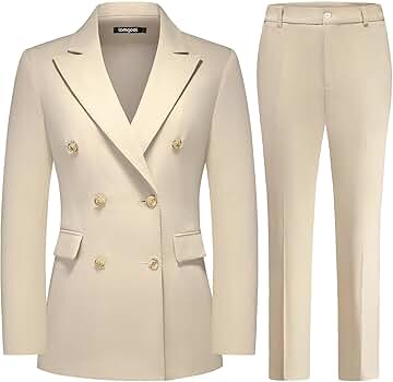 Lamgool Women Pants Suit Double Breasted 2 Piece Blazer Set