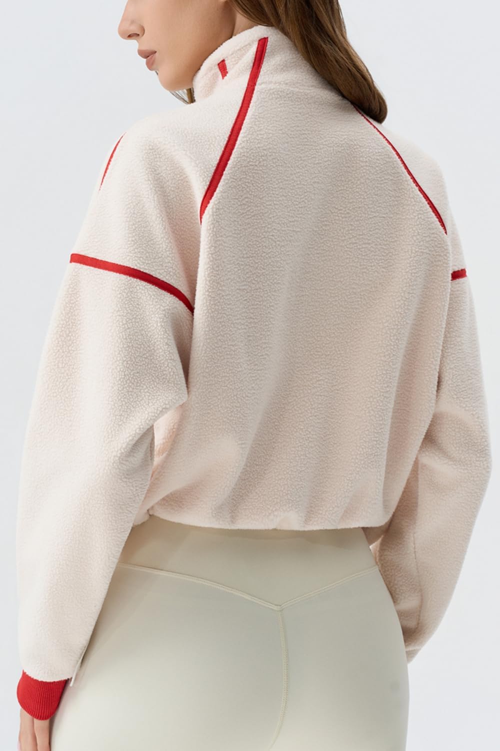 QINSEN Women's Half Zip Fleece Short Pullover Sweatshirt Winter Long Sleeve Cozy Sherpa Sweater Top - Image 4