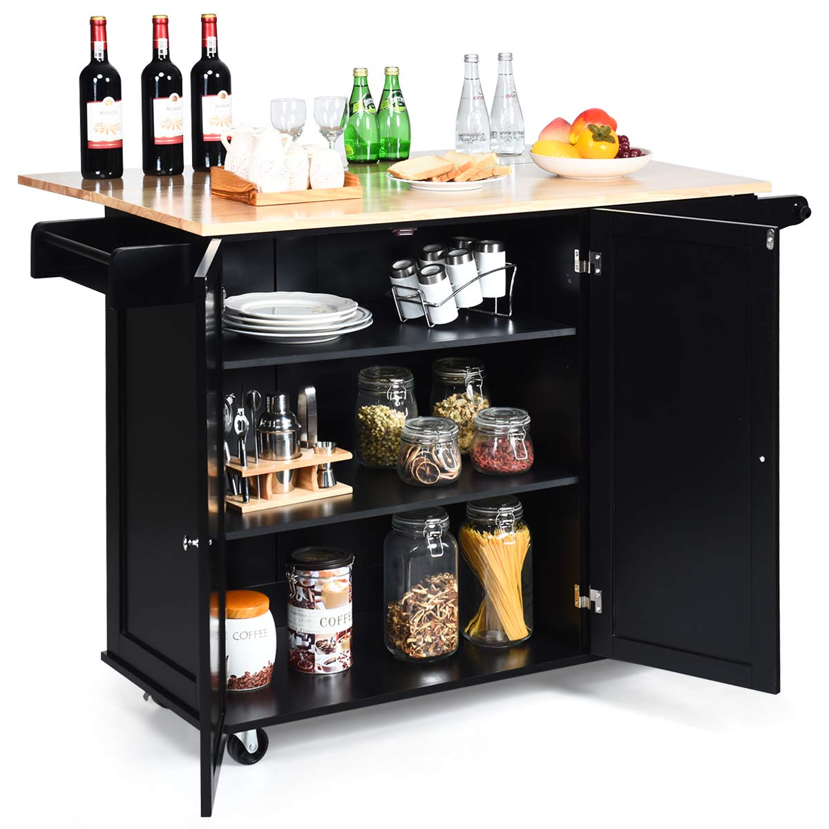 Giantex Kitchen Island Cart with DropLeaf Tabletop, Large Trolley Cart