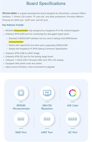 Miniatura 7 de waveshare Placa de desarrollo RP2040 Geek basada en microcontrolador RP2040 con pantalla LCD a color de 1.14 pulgadas 65K y caja de plástico blanco,