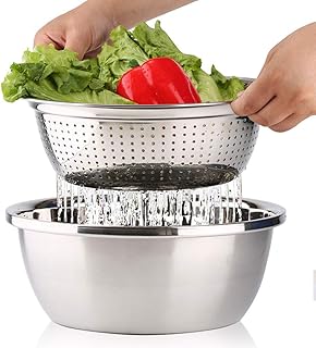 Élégant Ensemble 2 pièces 304 En Acier Inoxydable Couverts Bassin Ensemble Épaisse Cuisine Ronde Taomi Évier Plat Drain Panier Fuite Soupe Bol Durable (Taille : 26cm)