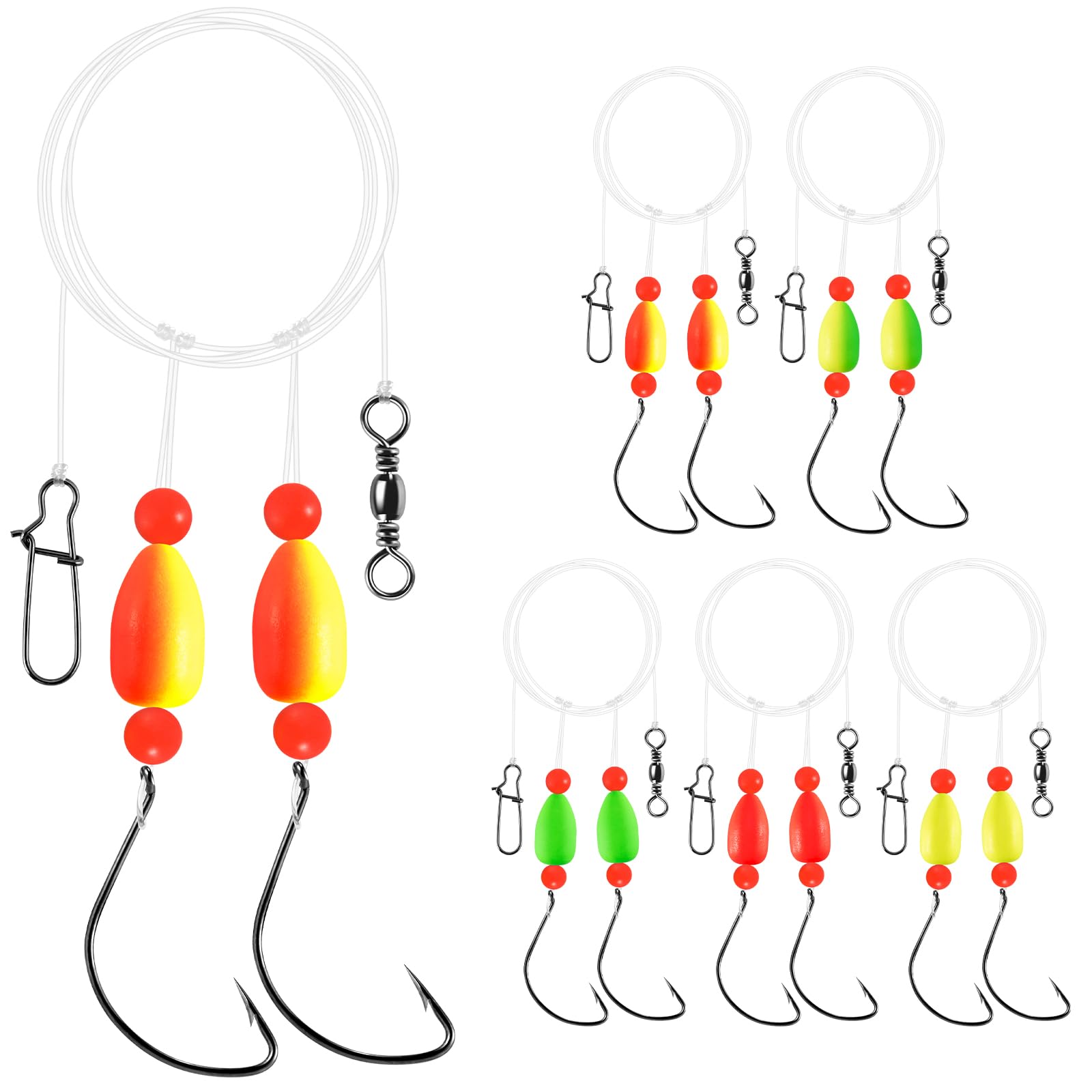 Alwonder 5-Pack Pompano Rigs Surf Fishing Rigs with Snell Floats, Saltwater Live Bait Rig Swivels Duo Lock Snaps Circle Wide Gap Kahle Hooks Rig for Beach Surf Casting Pier Jetty Fishing