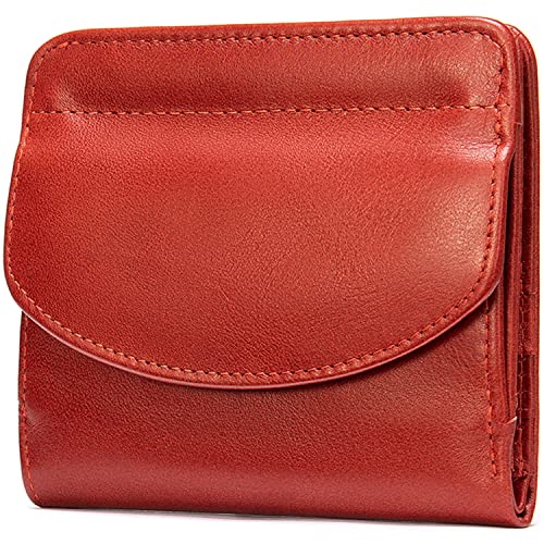 Small Leather Women's Wallet, Ultra-Thin Woman Travel Wallet with Coin Pocket, Compact Wallets for Women, Small Ladies Coin Purse (ST-Red)