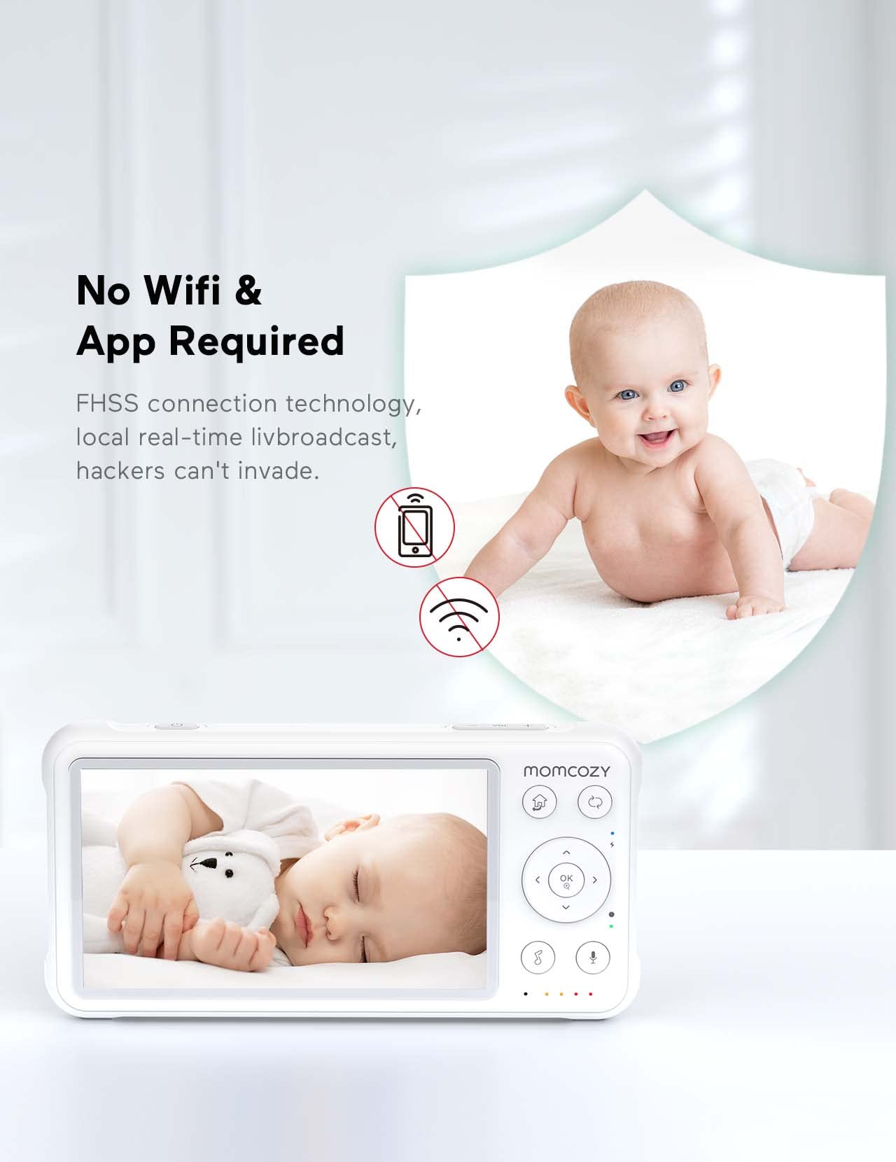 Momcozy BM01 elektroniczna niania z kamerą bez Wi-Fi, 5-calowy monitor dla niemowląt | Elektroniczna niania wideo HD 1080p 4 x zoom IR noktowizor szerokokątny obiektyw 2-drożny tryb audio Vox zasięg 300 m