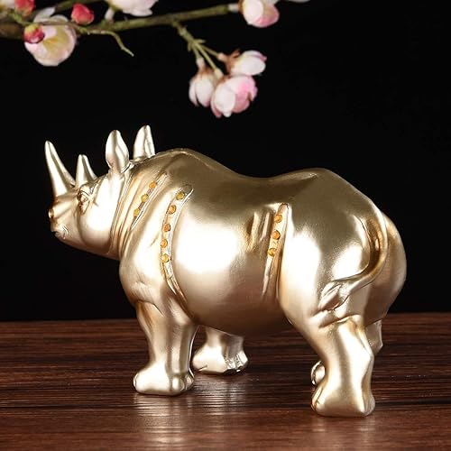 Miniatura 6 de BRASSTAR Estatua de rinoceronte hecha a mano de resina coleccionable, decoración de oficina en casa, escultura de rinoceronte, regalo de vida