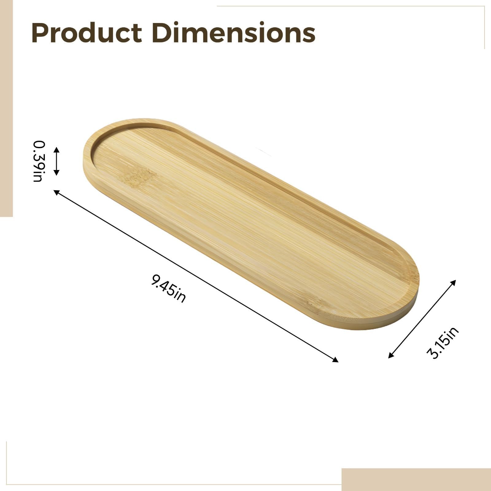 Lot de 5 plateaux de service ovales en bambou lisse en bois d'acacia parfait pour la salle à manger et les travaux manuels Facile à nettoyer 24,9 x 8,9 cm – Idéal pour la maison et la cuisine