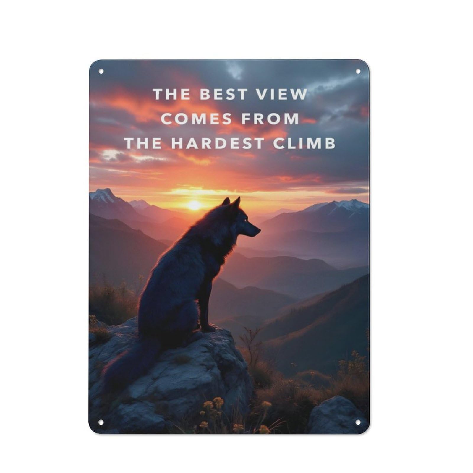 Junmoney Best View Motivation Wolf At Sunset Tin Wall Plaque 40X30cm With For Pub Or Café, For Hospitality Wall Decor Collectors