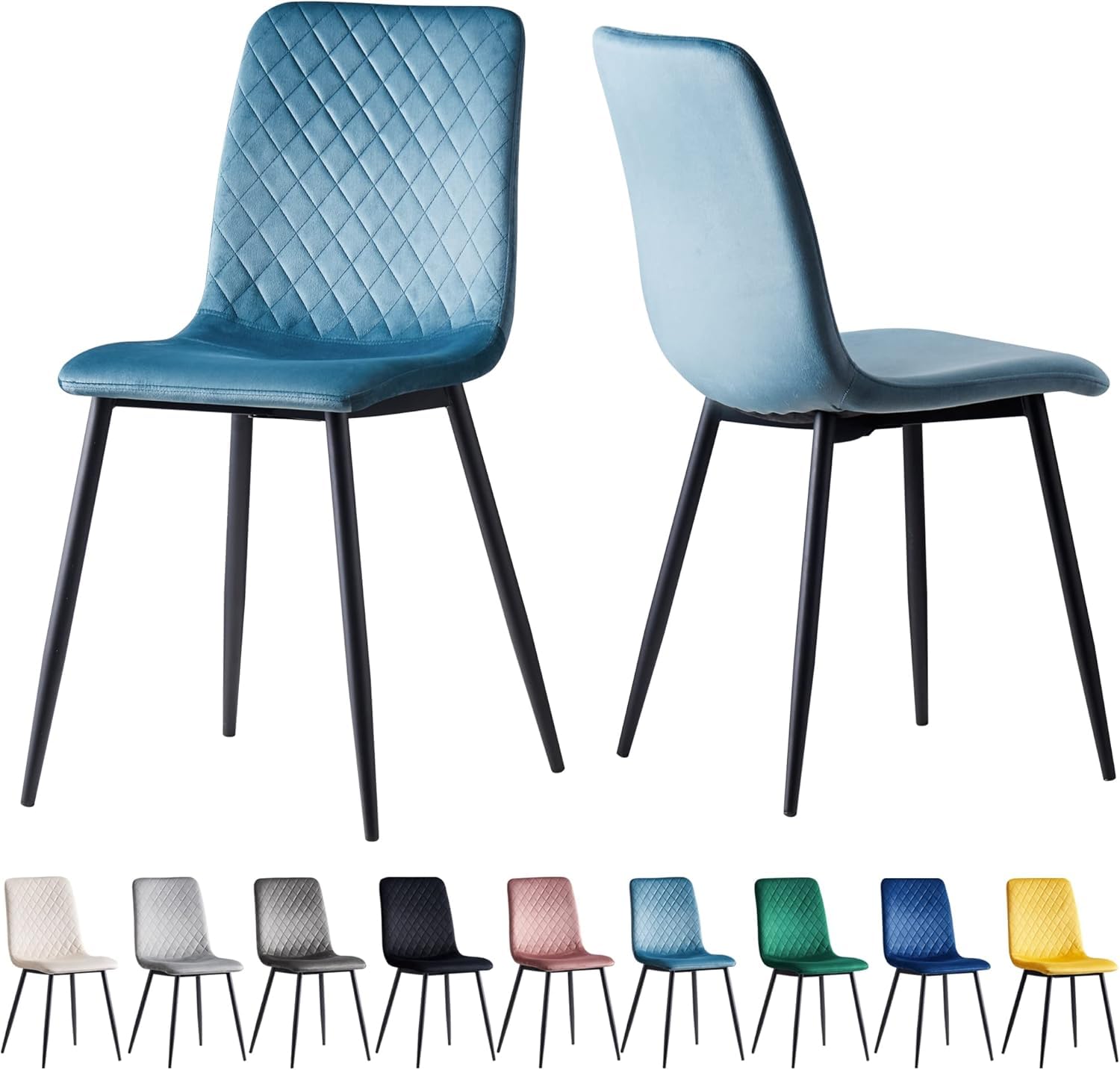 mcc direct Set of 2 Designer Velvet Dining Chairs with Metal Legs - Stylish Lexi Chairs (Light Blue)