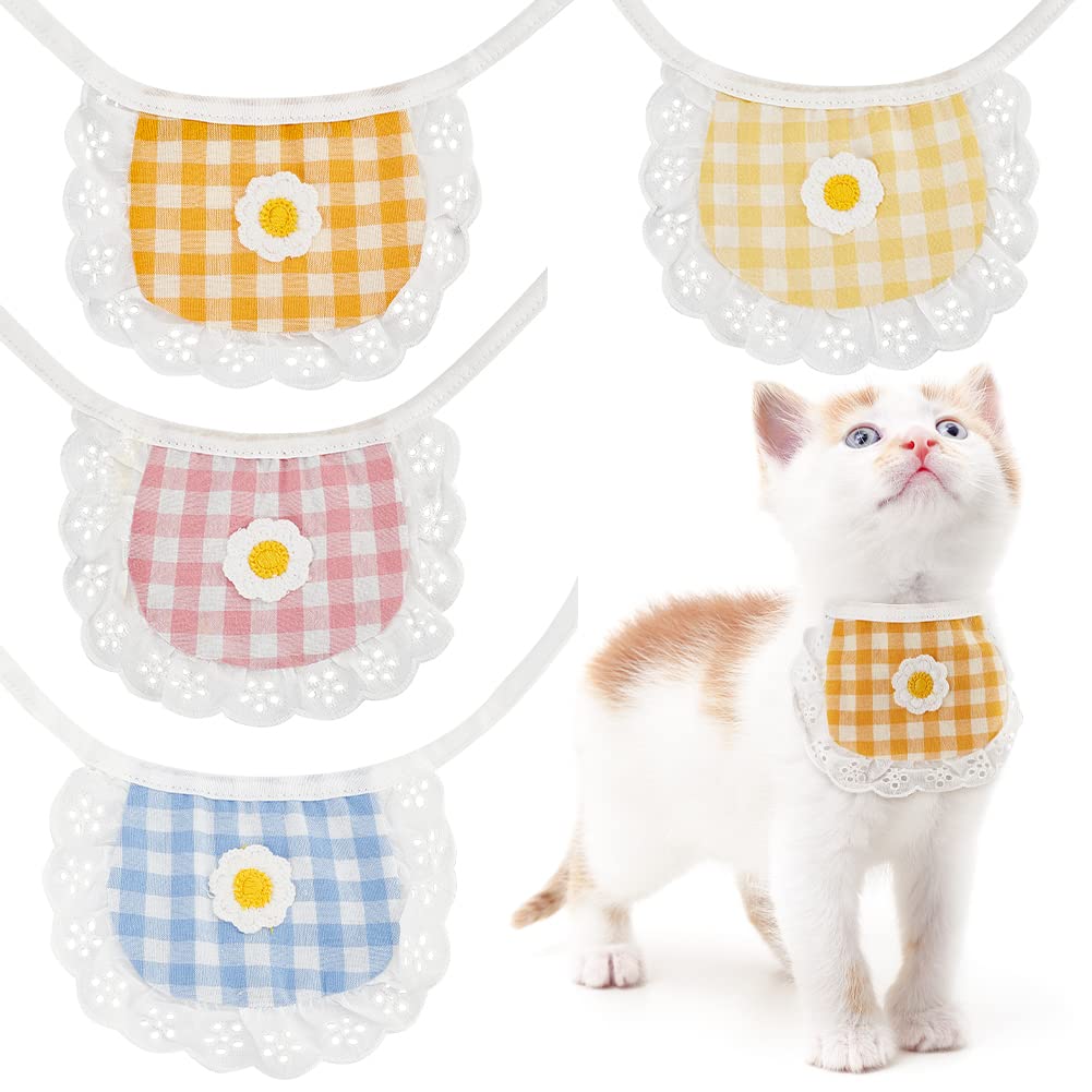 WEBEEDY 4PCS Cute Dog Lace Bandana Puppy Cat Flower Scarfs Washable Daily Handkerchief Semicircle Scarf Bibs Saliva Towel for Small Medium LargeBoy