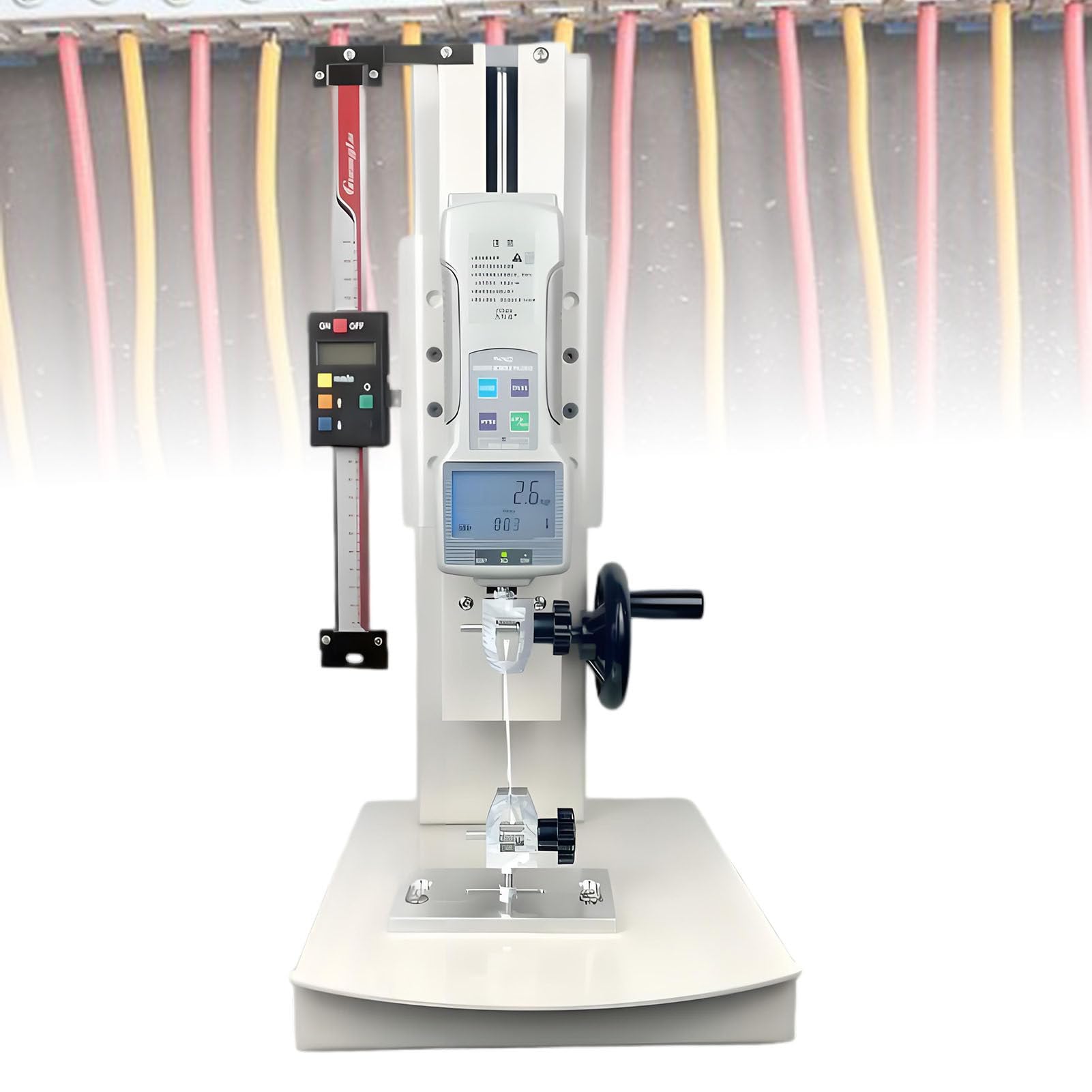 Digital Force Gauge, Tensile Testing Machine, Digital Pull Force Tester Wire Harness Terminal Tensile Force Testing, 270 Travels Crank Vertical Tensile Test Bench for Textiles WithRuler-500N