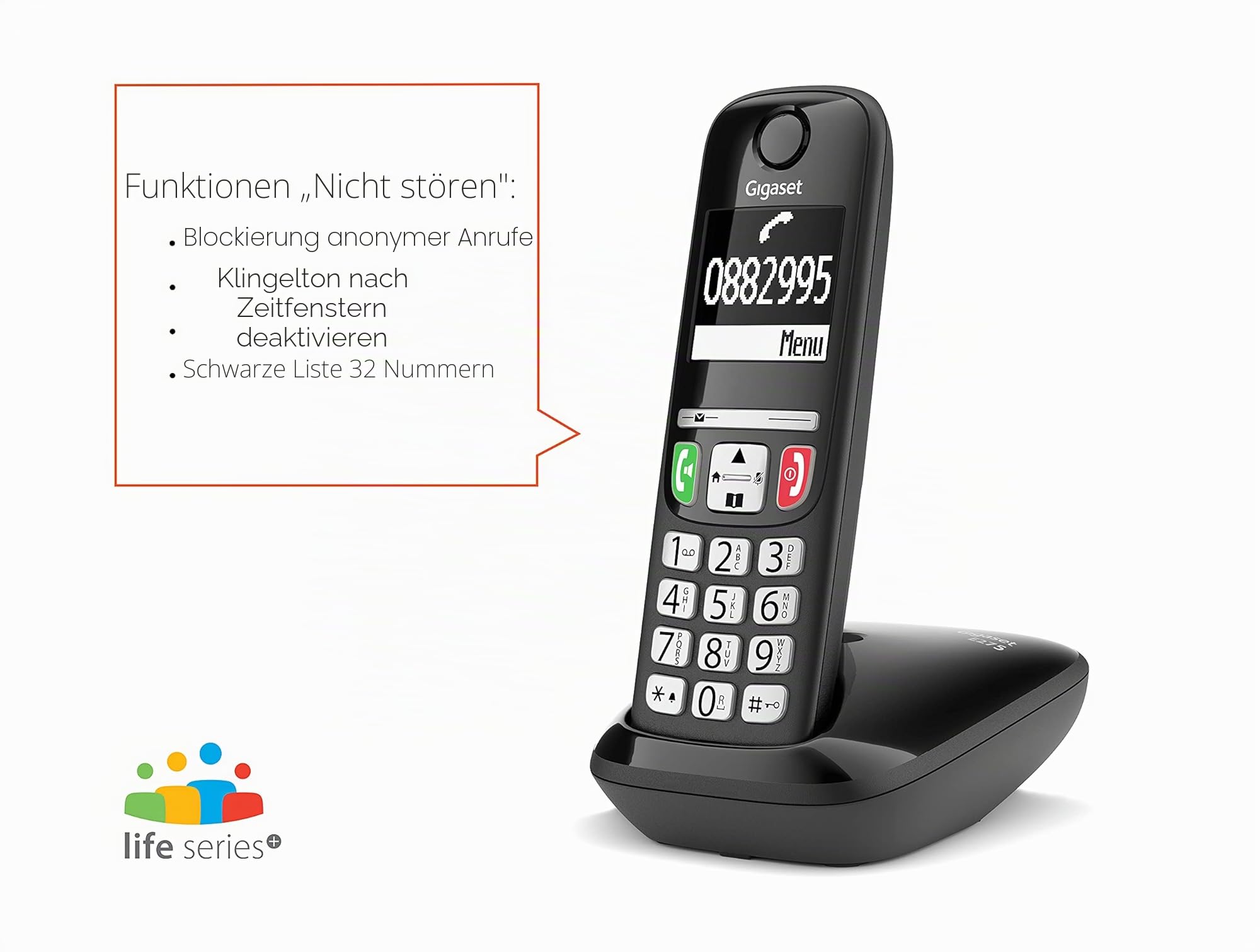 Gigaset E275 Duo – Zwei DECT-Telefone – schnurlos – große Tasten und Zahlen – kompatibel mit Hörgeräten, Schwarz [italienische Version]