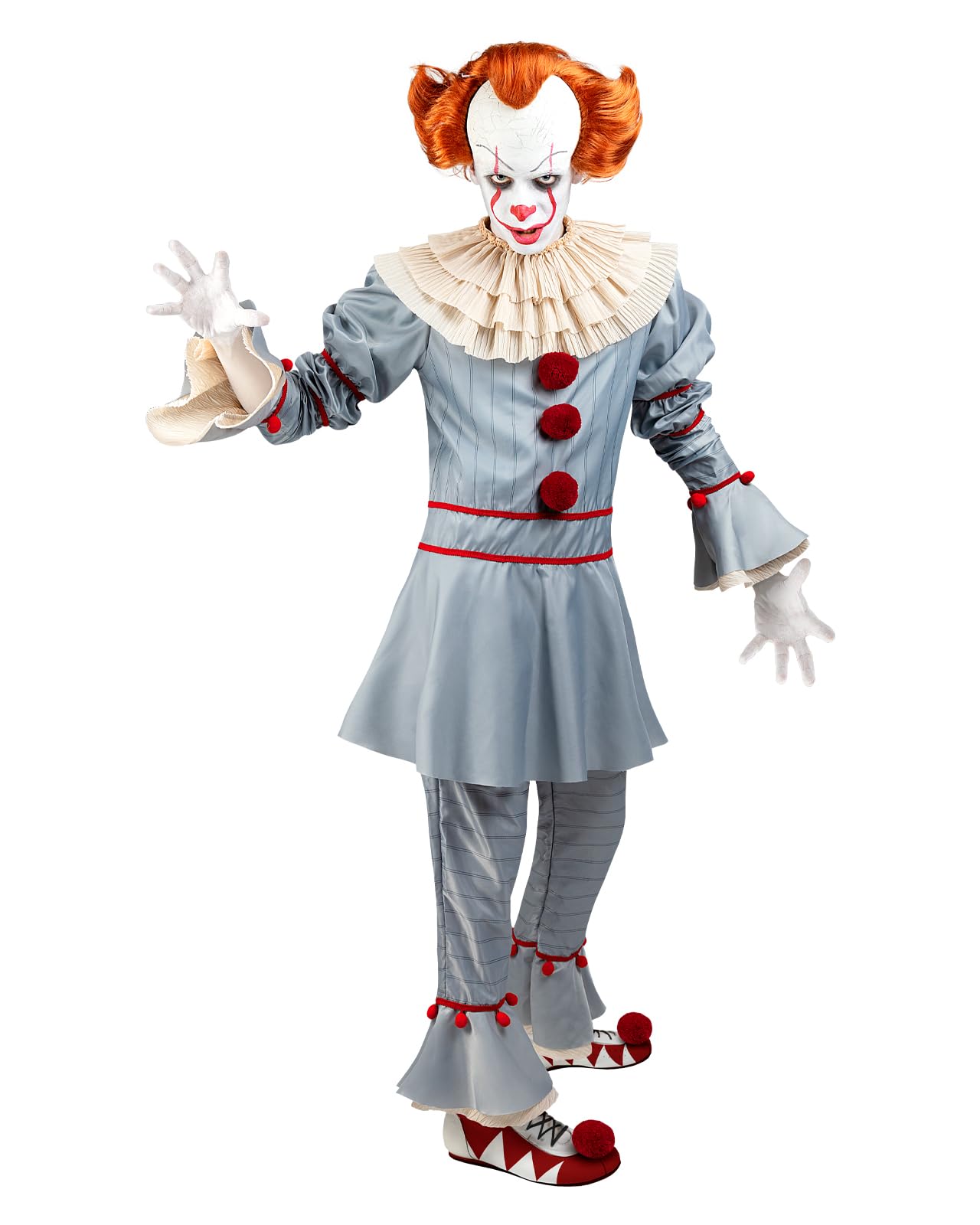 Funidelia Official Pennywise IT Chapter Two Costume for Men with shirt, pants, collar and decorative pompoms, IT Outfit for Adult, Carnival, Halloween and Party Costumes - Size M