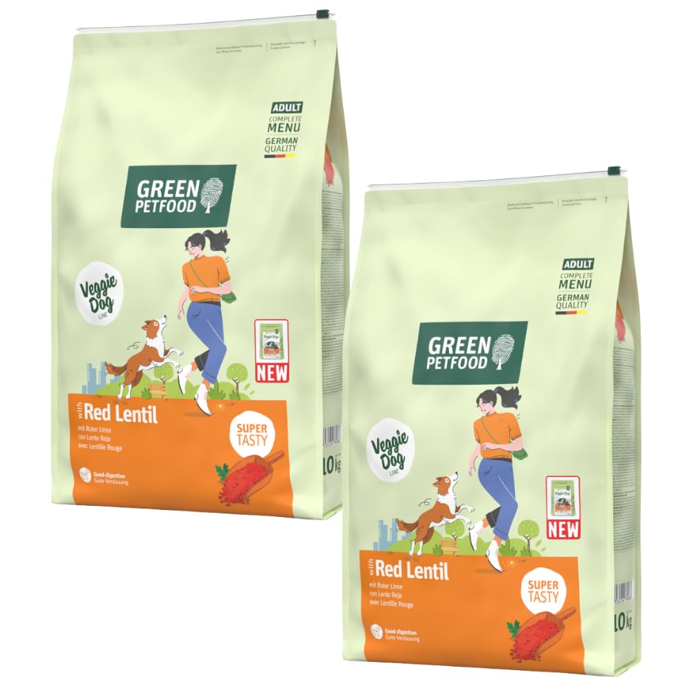 Green Petfood Red Lentil complete dog food | Vegetarian recipe | All breed sizes | For dogs with meat protein allergies | Sensitive digestion | 2x10kg bags