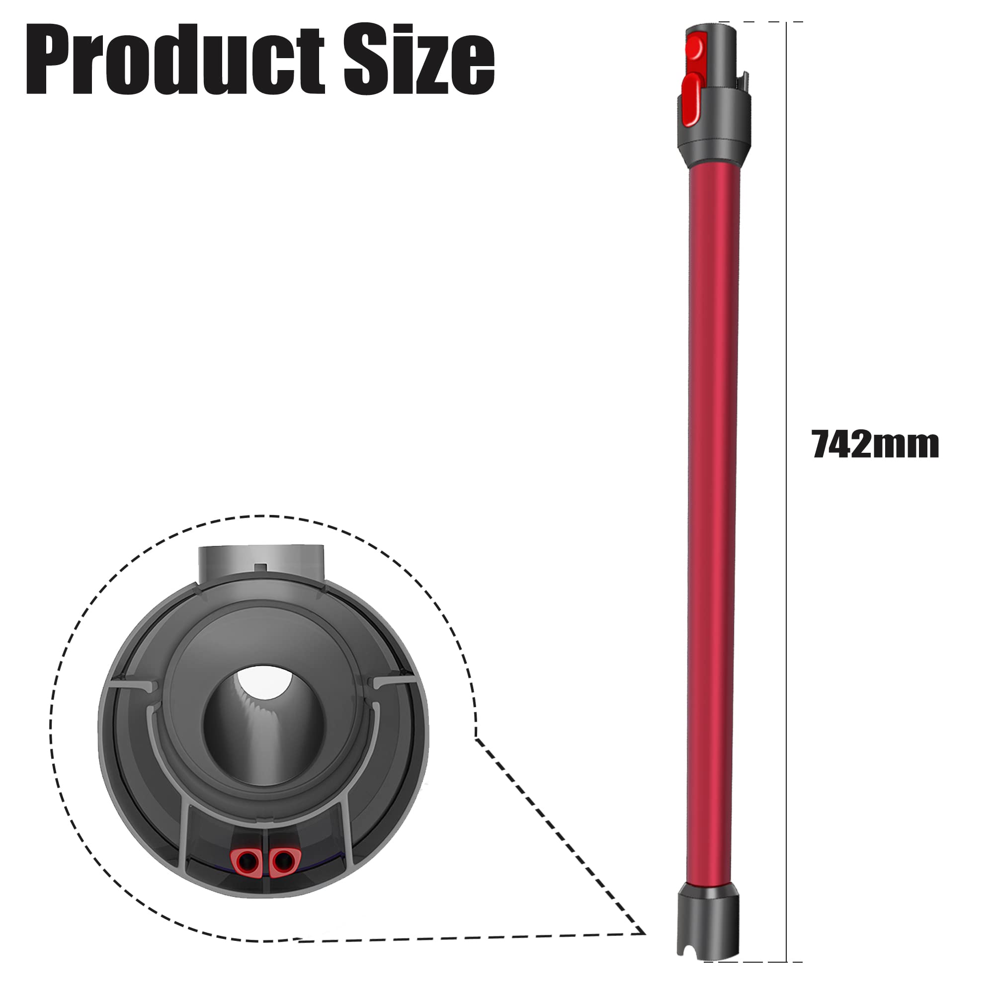 Italdos Tubo de Varilla Telescópico compatible para Dyson V11 V10 V15 V8 V7 Longitud 73 CM Conector de Liberación Rápida - Rojo