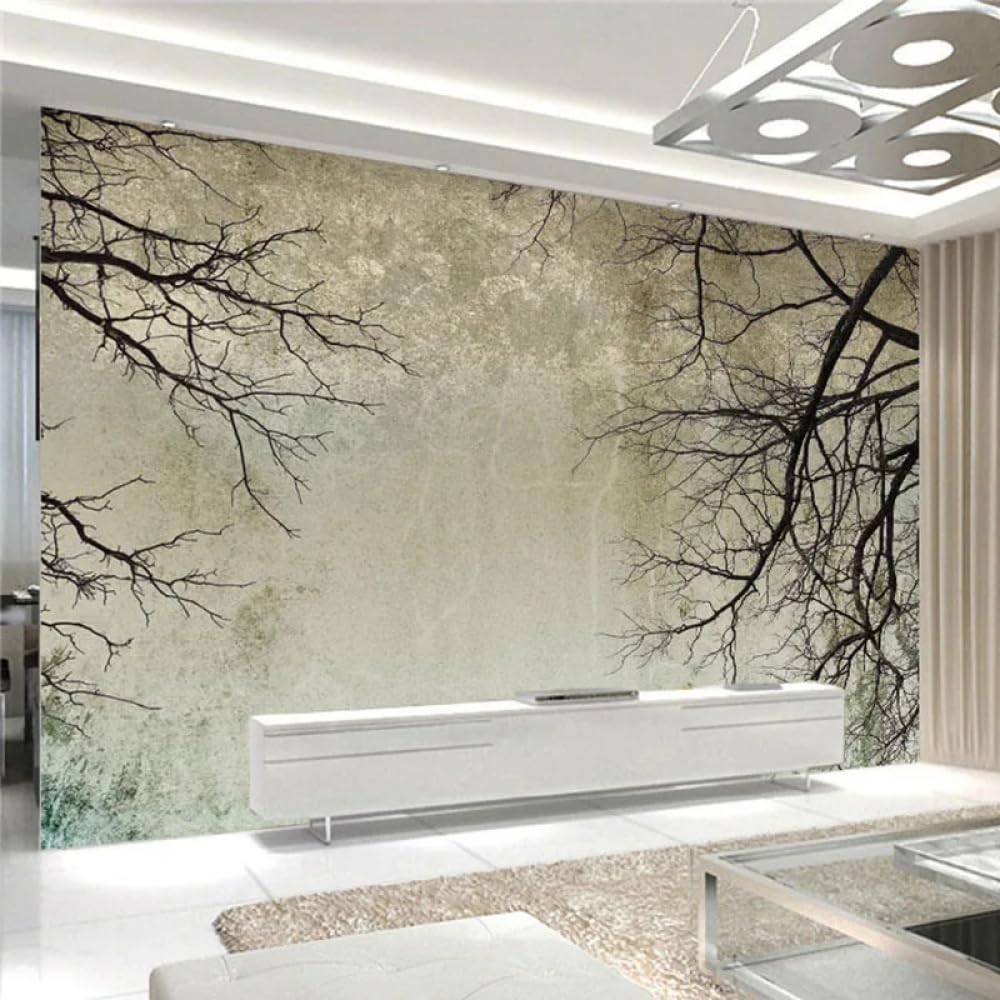 Papier peint 3D pour agrandir un salon ou bureau sombre motif ciel et arbres 250x175