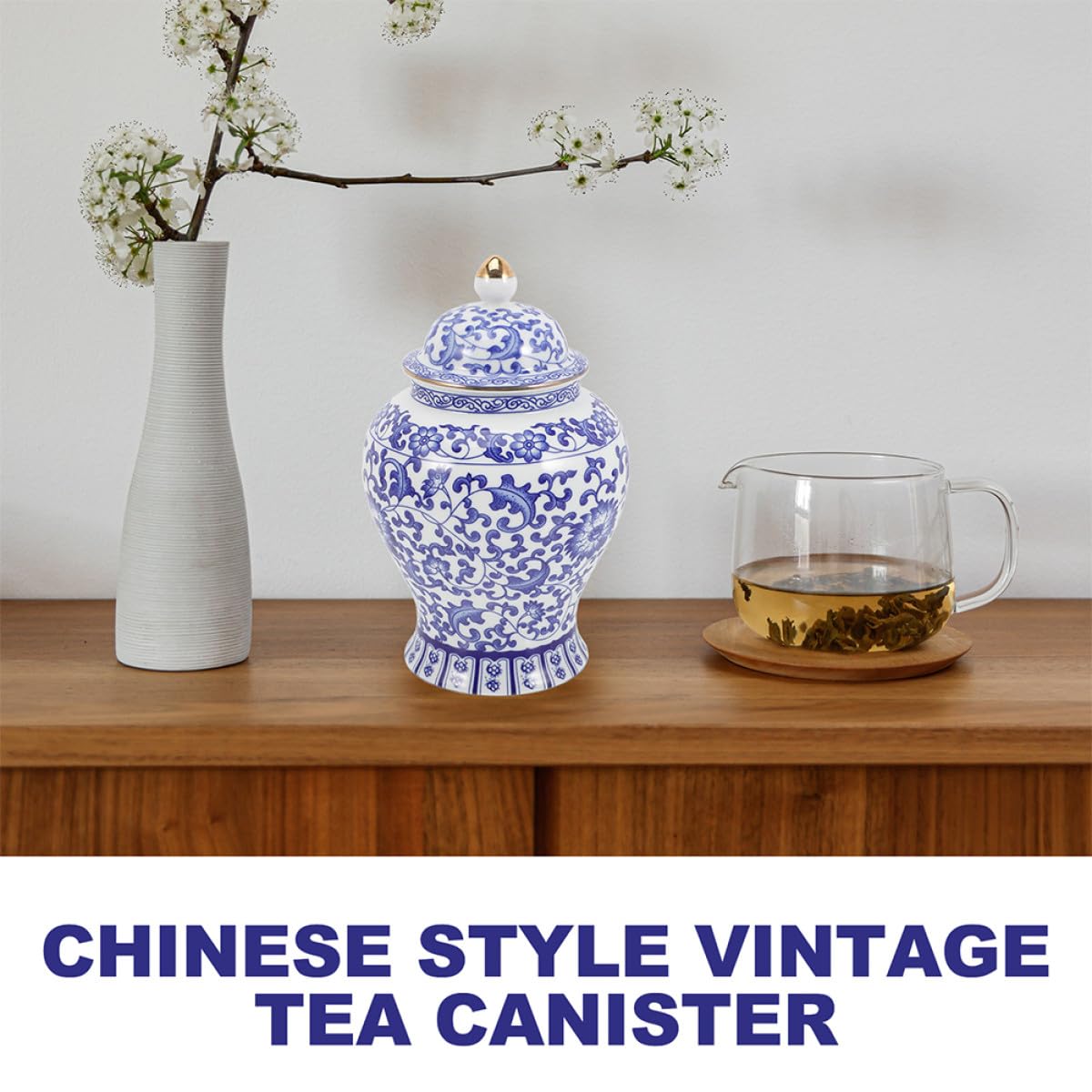 CRAFTHROU Bote de Té Suelto de Cerámica 1300ml Cierre Hermético para Cocina | Estilo Retro y Simple, Apto para Hojas y Snacks de Fruta Seca, Uso en Escritorio o Cocina