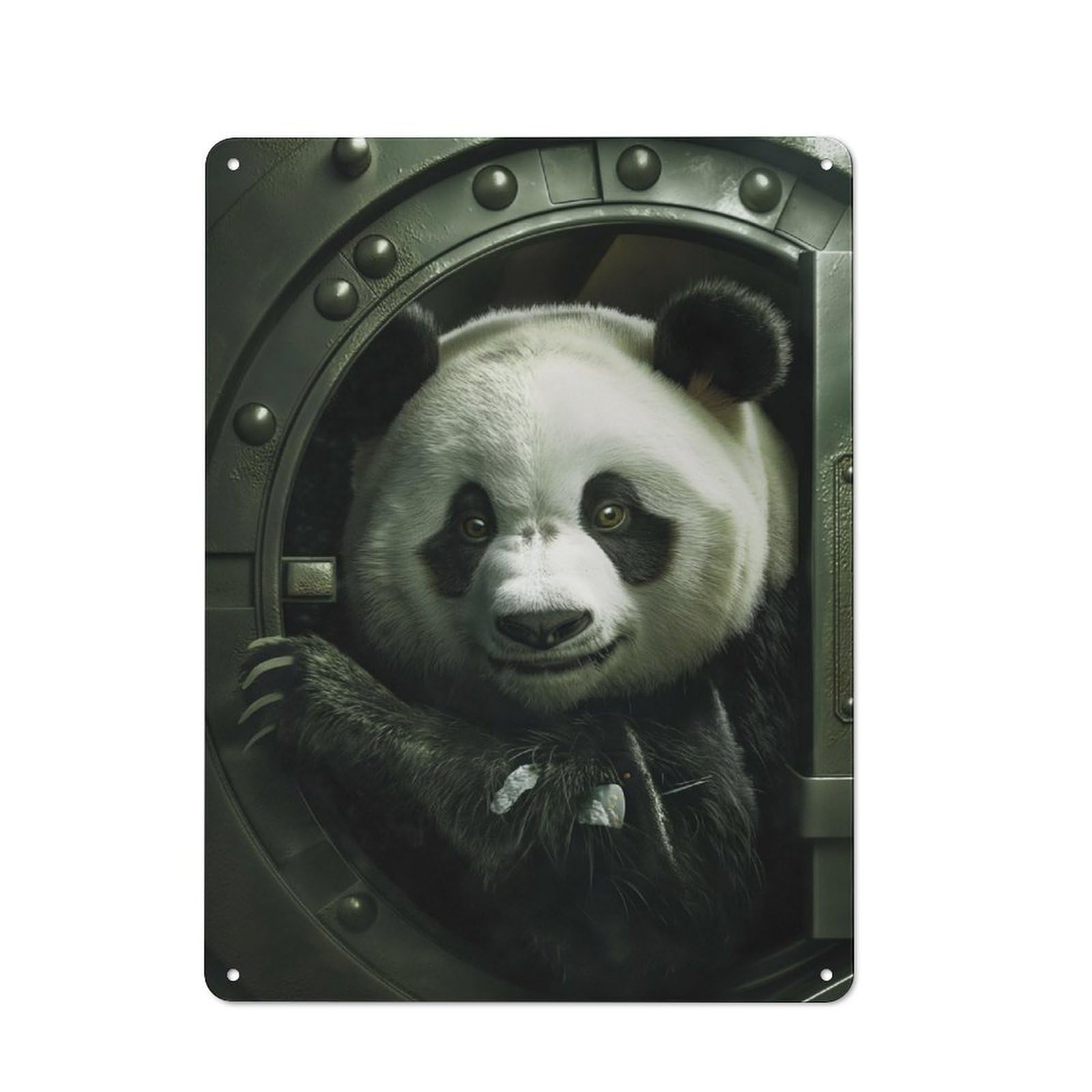 Junmoney Panda Bank Cute Criminal Tin Sign 40X30cm For Pub Or Café, Vintage Wall Decor, For Café Interior Fans, For Retro Home Interiors