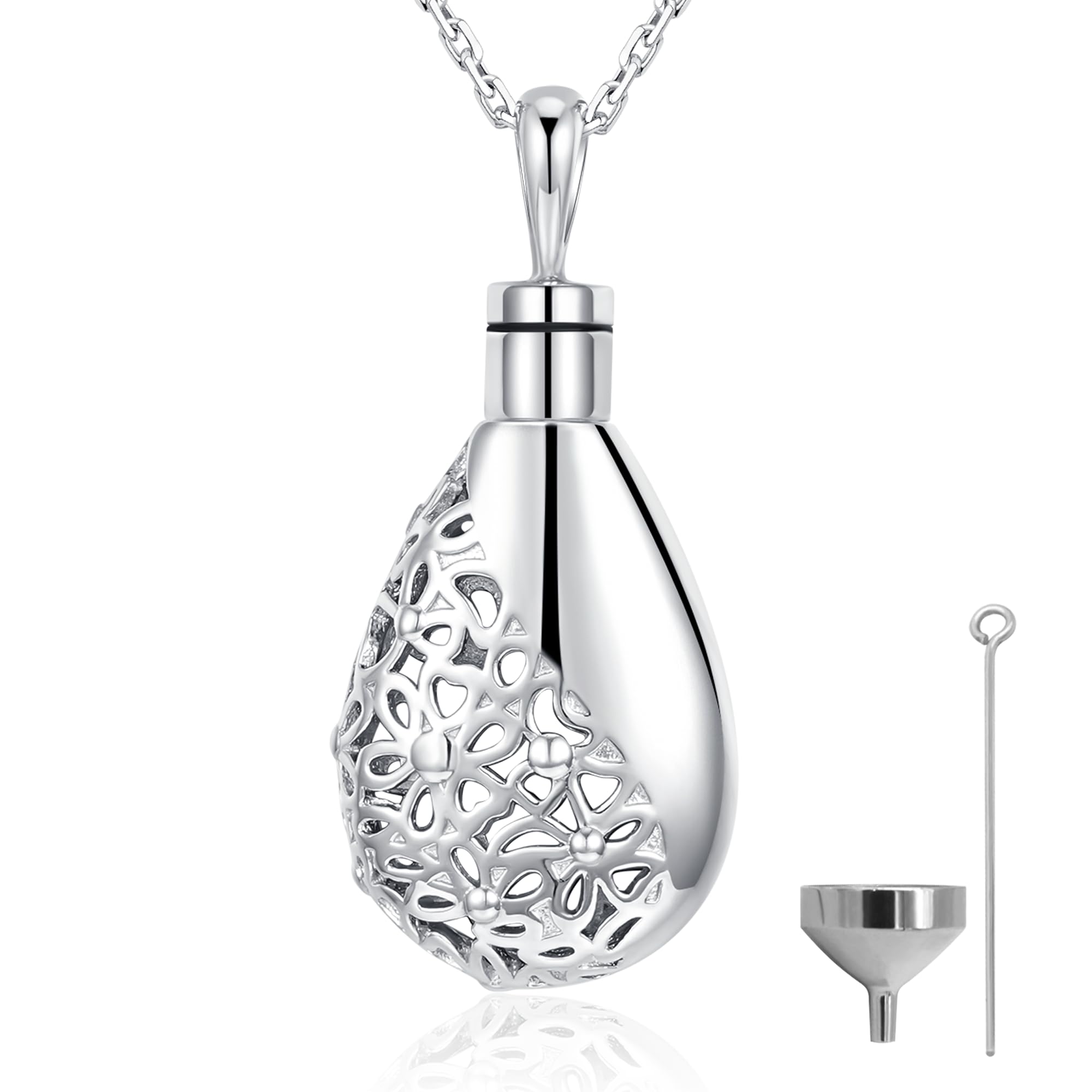 925 Sterling Silver Urn Cremation Ashes Memorial Keepsake Teardrop Eternity Memorial Pendant Mom Dad Jewelry for Women