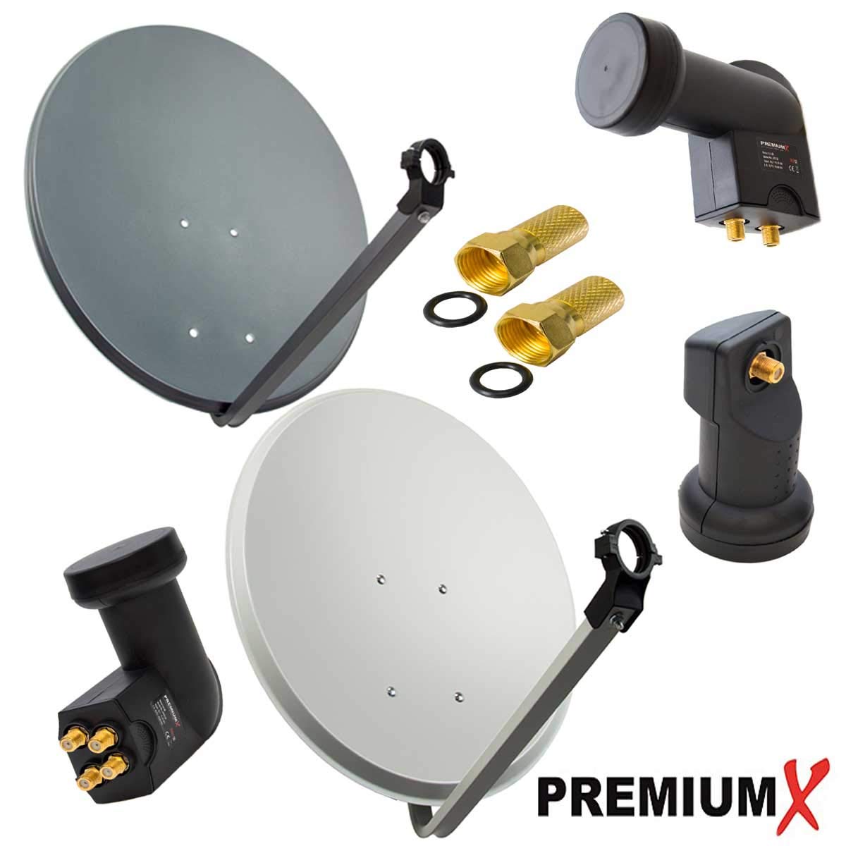 PremiumX Satelliten-Komplettanlage 60cm Satellitenschüssel Stahl Anthrazit Satellitenantenne SAT Twin LNB 4X F-Stecker 2 Teilnehmer