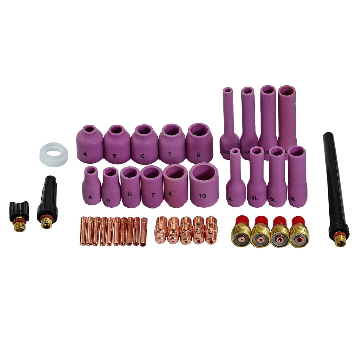 Riverweld Tig Gas Lens Collet Bodies 45V 13N Series Alumina Nozzle Ceramic Cups 13N 796F 53N 4# 6.5Mm, 5# 8.0Mm, 6# 9.5Mm, 7# 11.0Mm, 8# 12.5Mm For Sr Wp 9 20 25 Tig Welding Torch 42Pcs