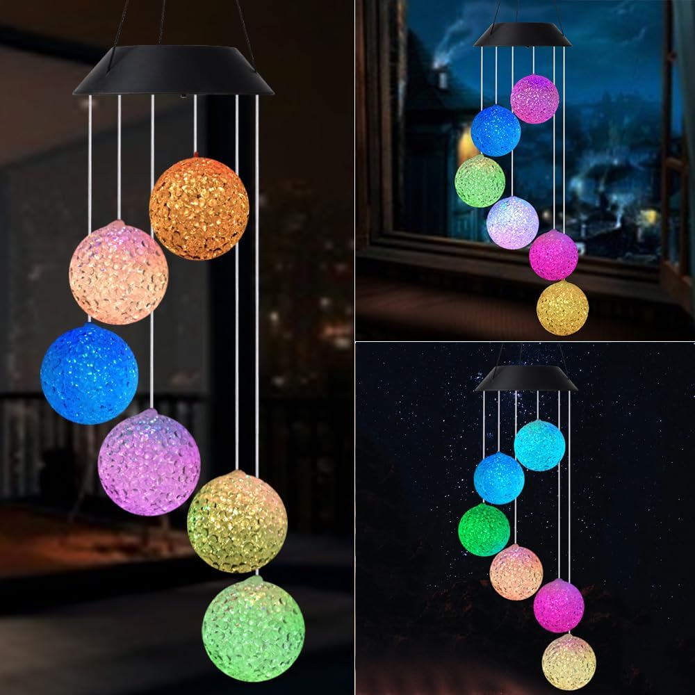 ANKRI Solar Light Ball Windchime Outdoor Home Waterproof Multicolor LED Decorative Hanging Lamp Balcony Garden Patio Courtyard House Warming Gift | Black