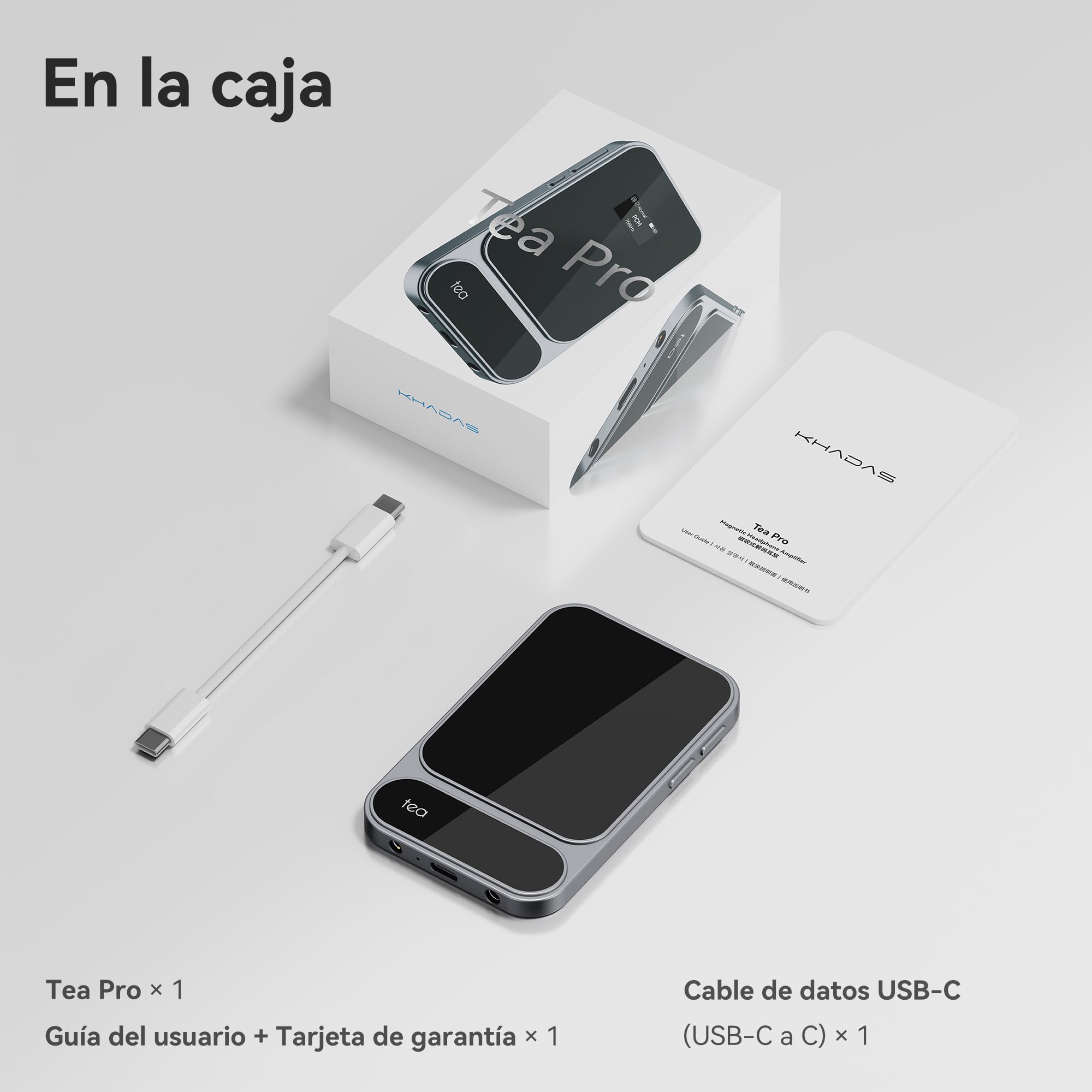 khadas Tea Pro – Amplificador de Auriculares magnético portátil, DAC ES9039Q2M, Pantalla 0,95", batería 2100mAh, Salidas 3,5mm & 4,4mm, 768kHz/32bit, BT5.4 Hi-Res para casa y Viaje