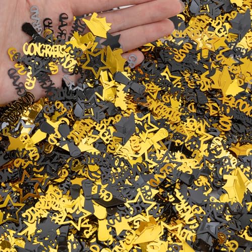 Jocomoni 2500pcs Graduation Confetti Decorations Black Gold Congrats Grad Table Confetti Class of 2026 Glitter Graduation Sequin for 2026 Graduation Party Home Decoration 100g