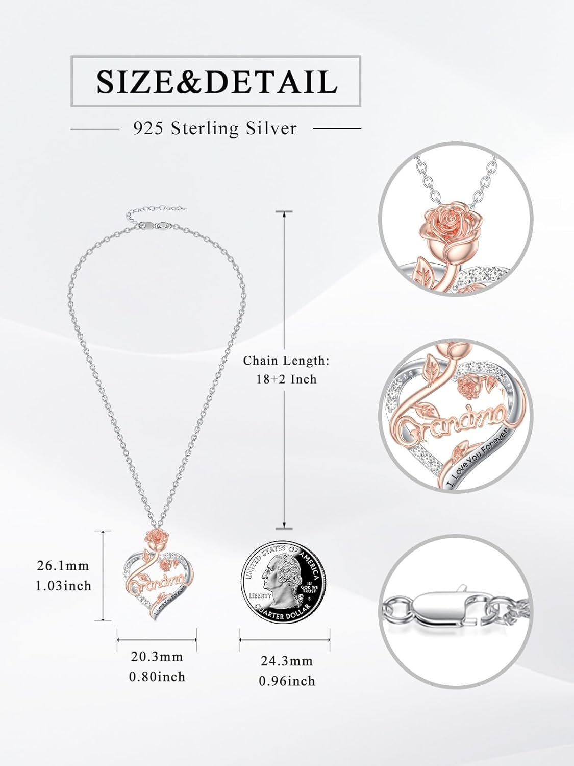 Mother Gifts for Mom from Daughter and Son 925 Sterling Silver Rose Heart Pendnat Necklace Mother Daughter Jewelry - Image 2