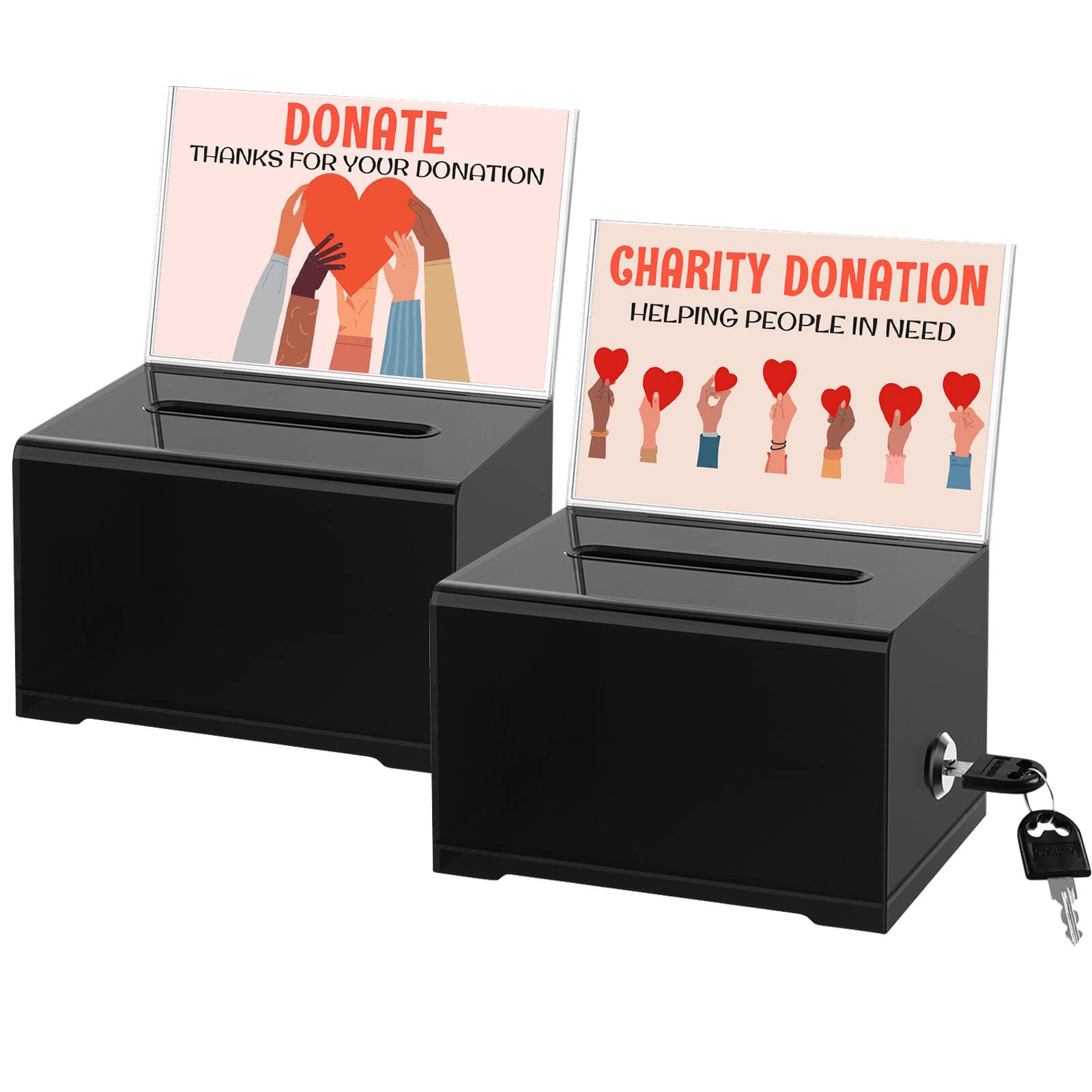 Clear Donation Box with Lock &amp; Sign Holder, Versatile for Fundraising, Ballot Voting, Suggestions, and Tips Jar, Secure Storage Design, Size 6.2x4.6x4.0 Inch, Clear 2 Pack