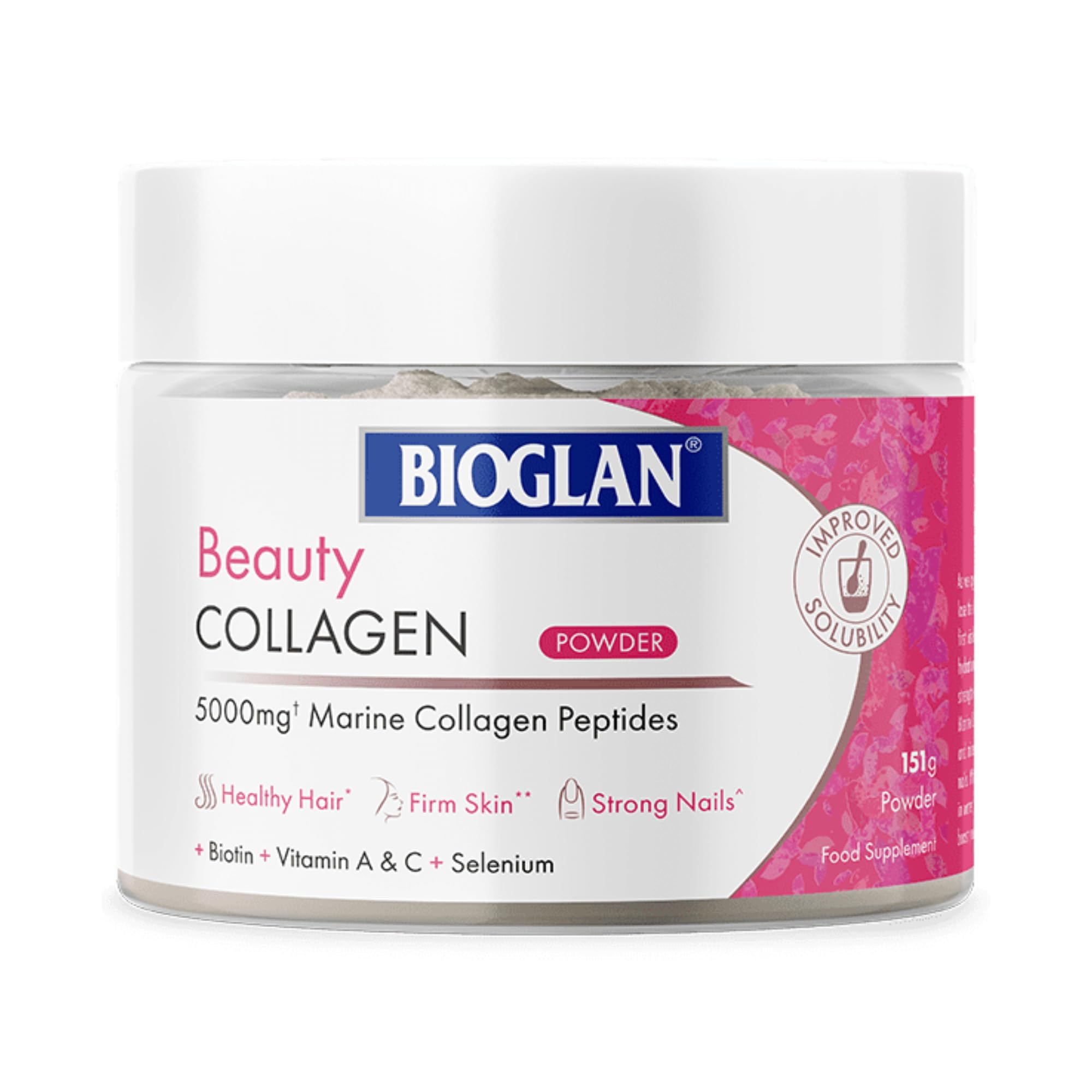 Bioglan Collagen Powder | 5000mg Marine Collagen | Helps support healthy looking SKIN, HAIR, NAILS | Biotin | Vitamin C | Selenium | Hyaluronic Acid | 151g