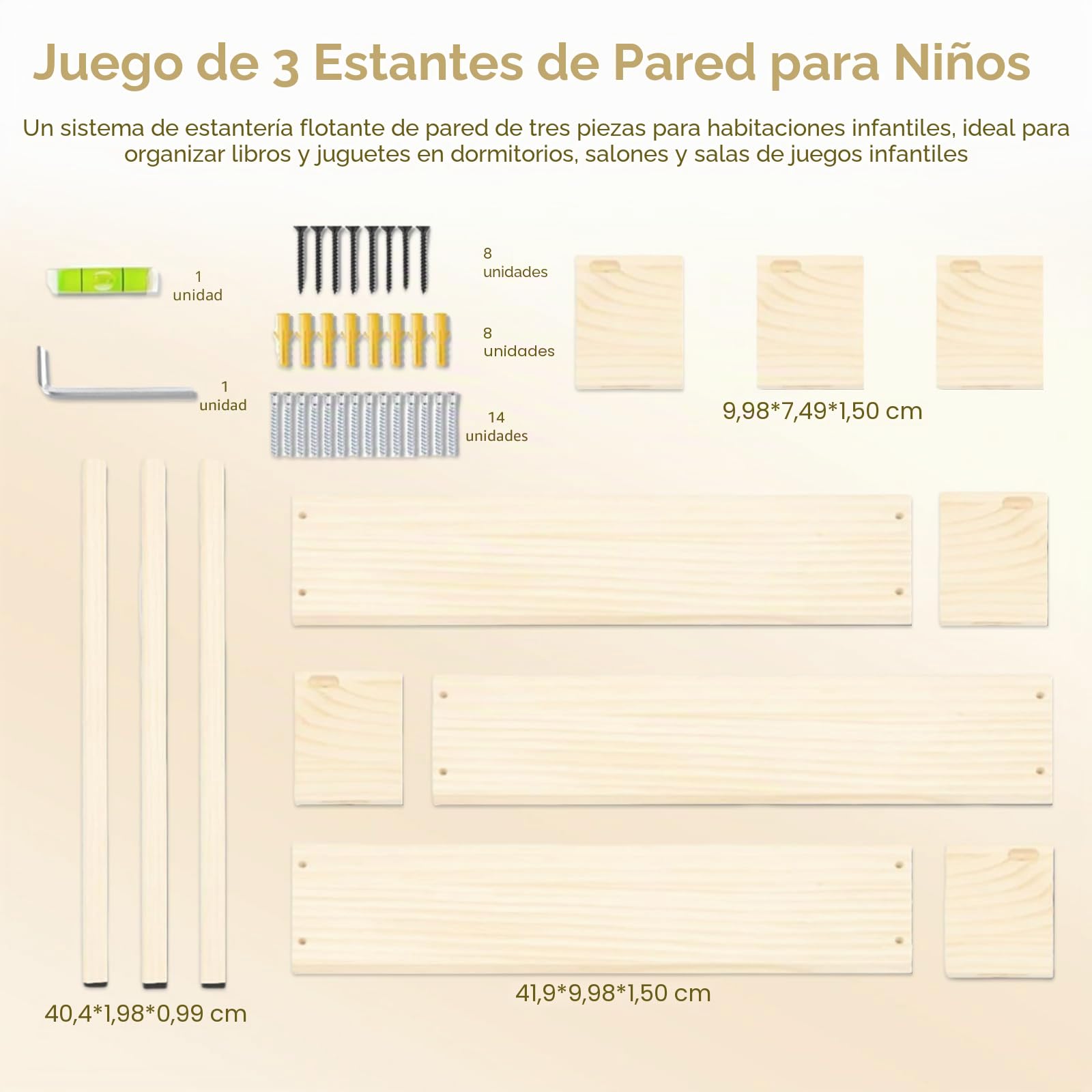 Juego de 4 estantes flotantes de Madera para Libros de Pared para guardería | estante de exhibición montado en la pared para el hogar, dormitorio, habitación del bebé, habitación de los niños