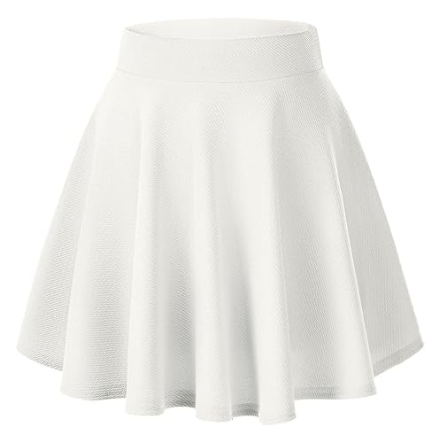 Urban CoCo Women's Basic Versatile Stretchy Flared Casual Mini Skater Skirt - X-Small - White