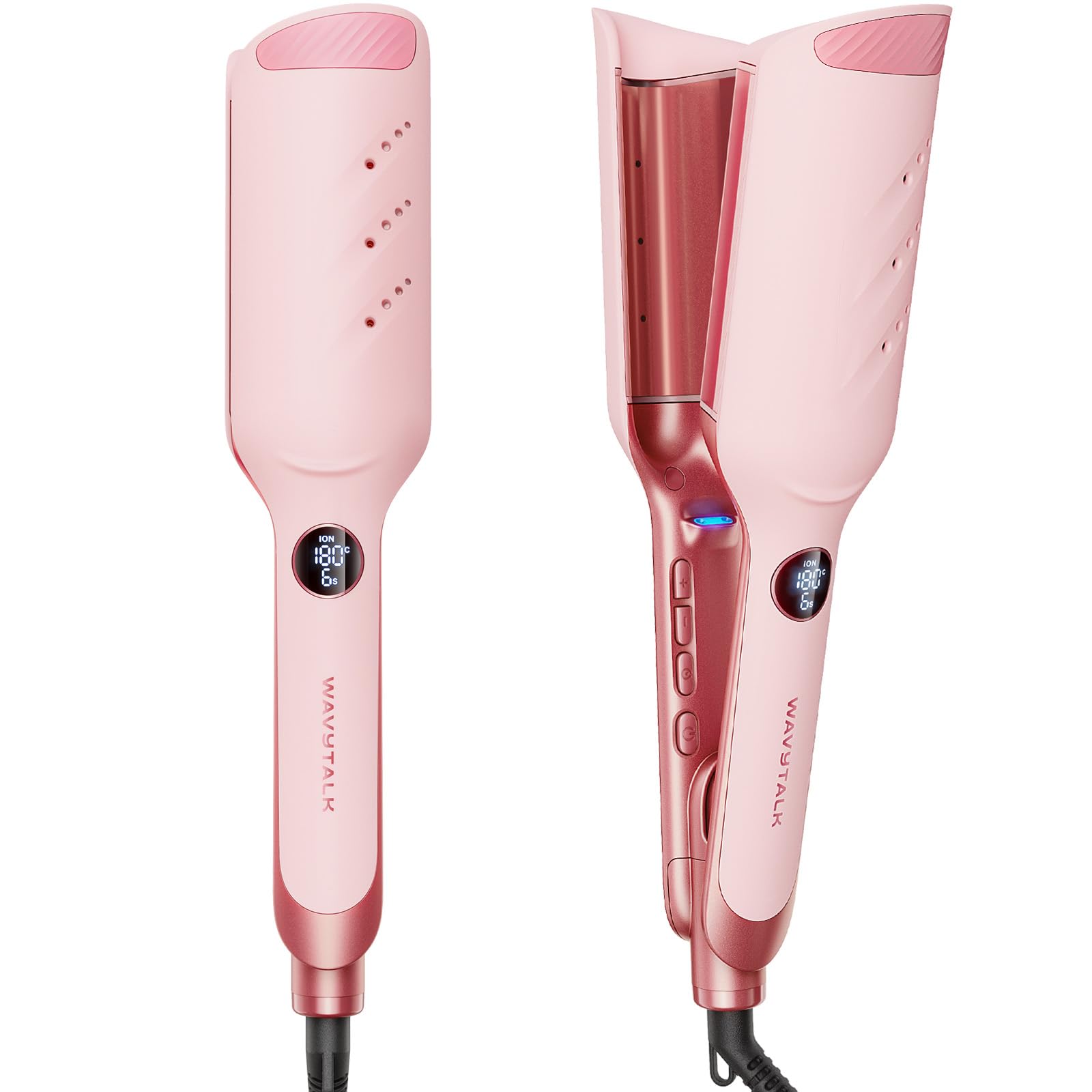 Wavytalk Power Wave Planchas del Pelo, Rizador Pelo Ondas para Ondas Grandes, Con Protección Iónica y Ventilación para Menos Daños por Calor, Rizador Pelo Fácil de Usar, Doble Voltaje, Rosa