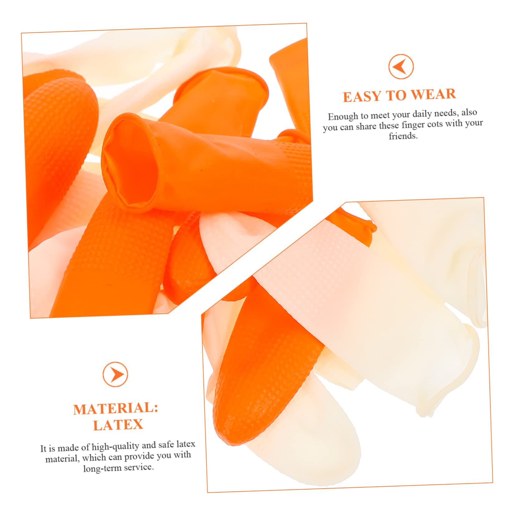 SEWOART 200pcs Non-Slip Finger Sleeve Orange Anti-Skid Finger Cots Thumb Protector Fingertips Sleeves Toe Cap Sanding Bands for Nail Drill Finger Bandage Light Emulsion