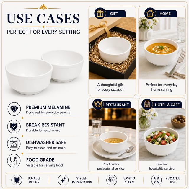 Image of Ariya 4.5 Inch Melamine French Bowls Pure Ivory Collection Set of 24