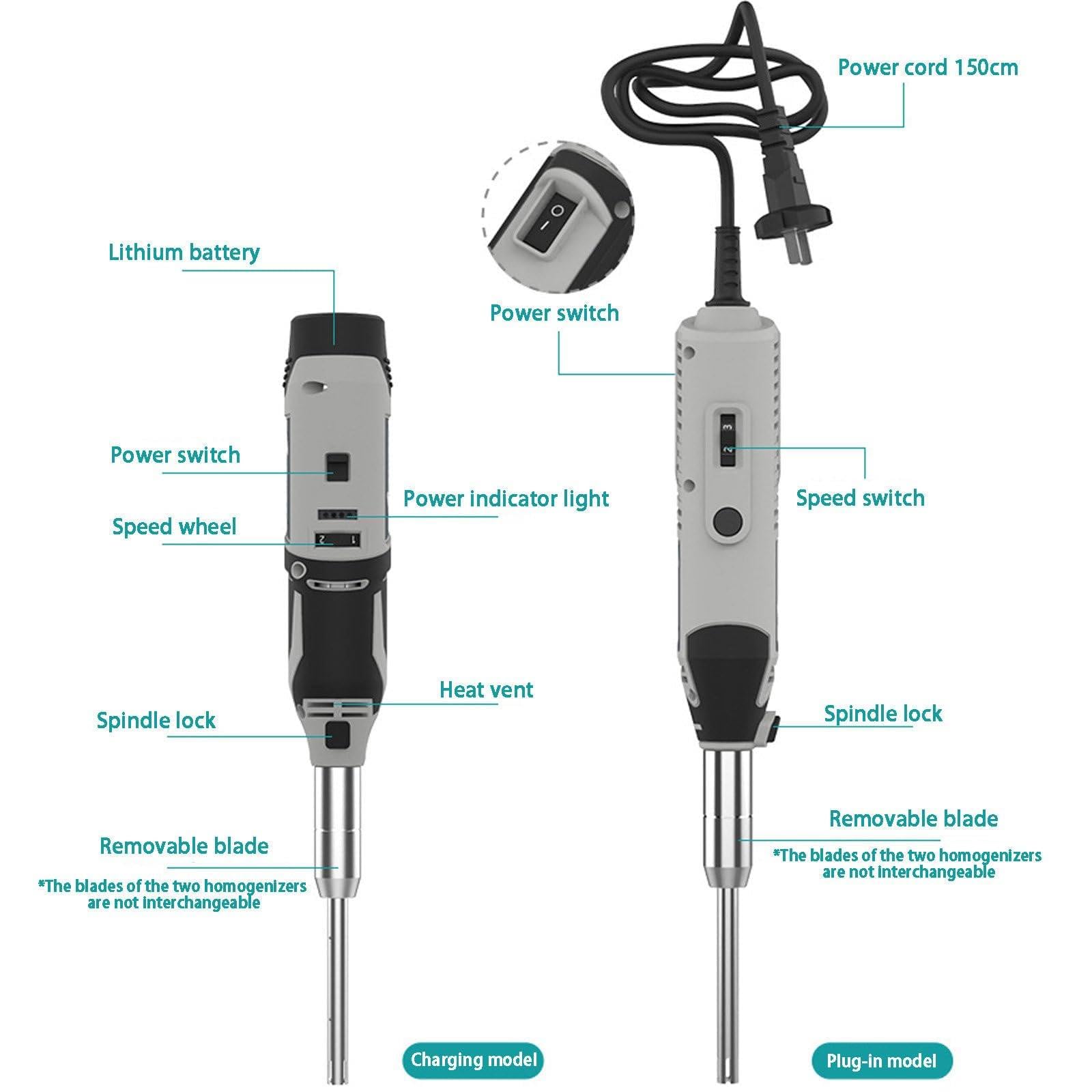 Homogeneizador de mano, homogeneizador de tejido celular de alta velocidad, 0,5-250 ml, 6 engranajes ajustables, para homogeneización y mezcla de células