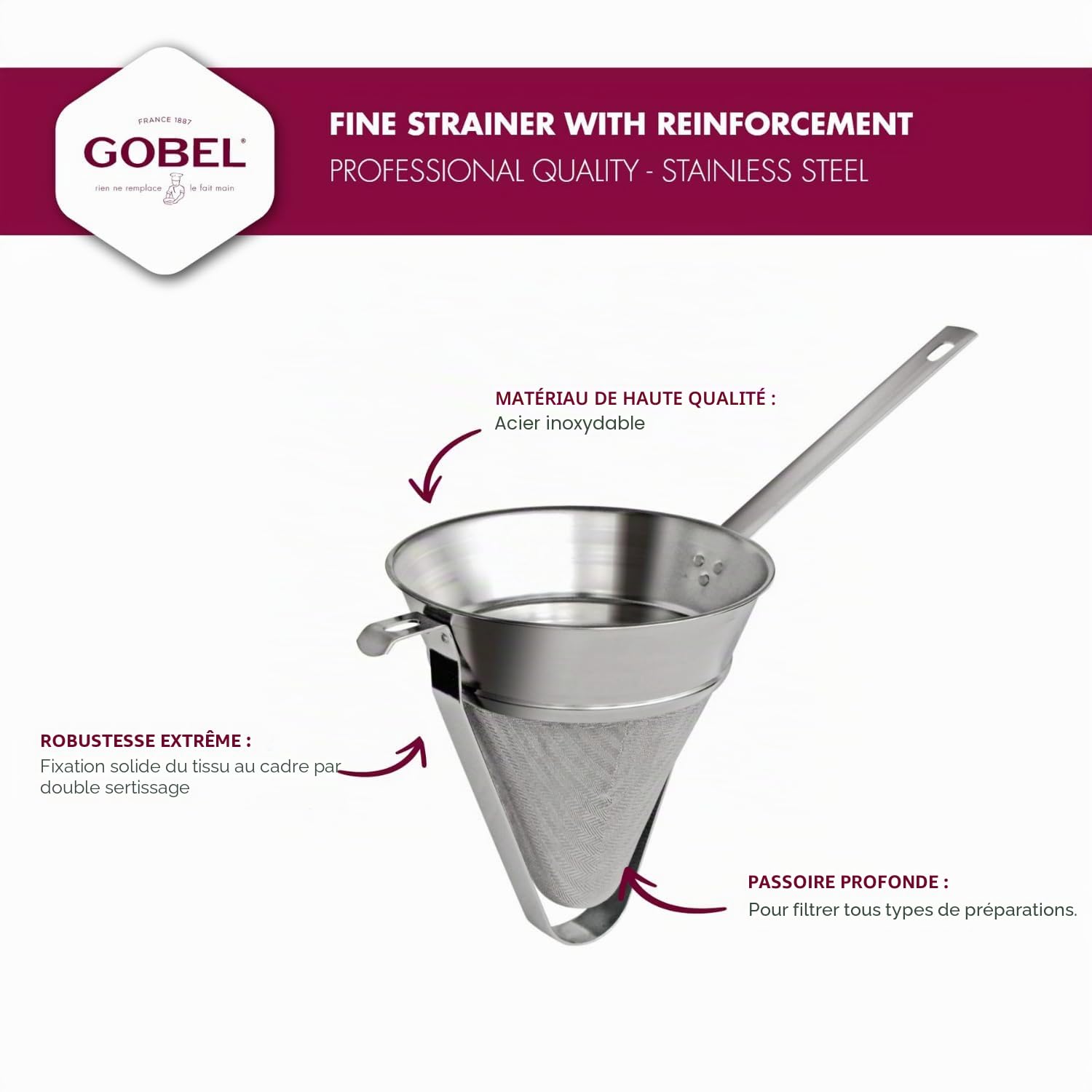 Gobel 814410 Tamis Chinois Renforce INOX