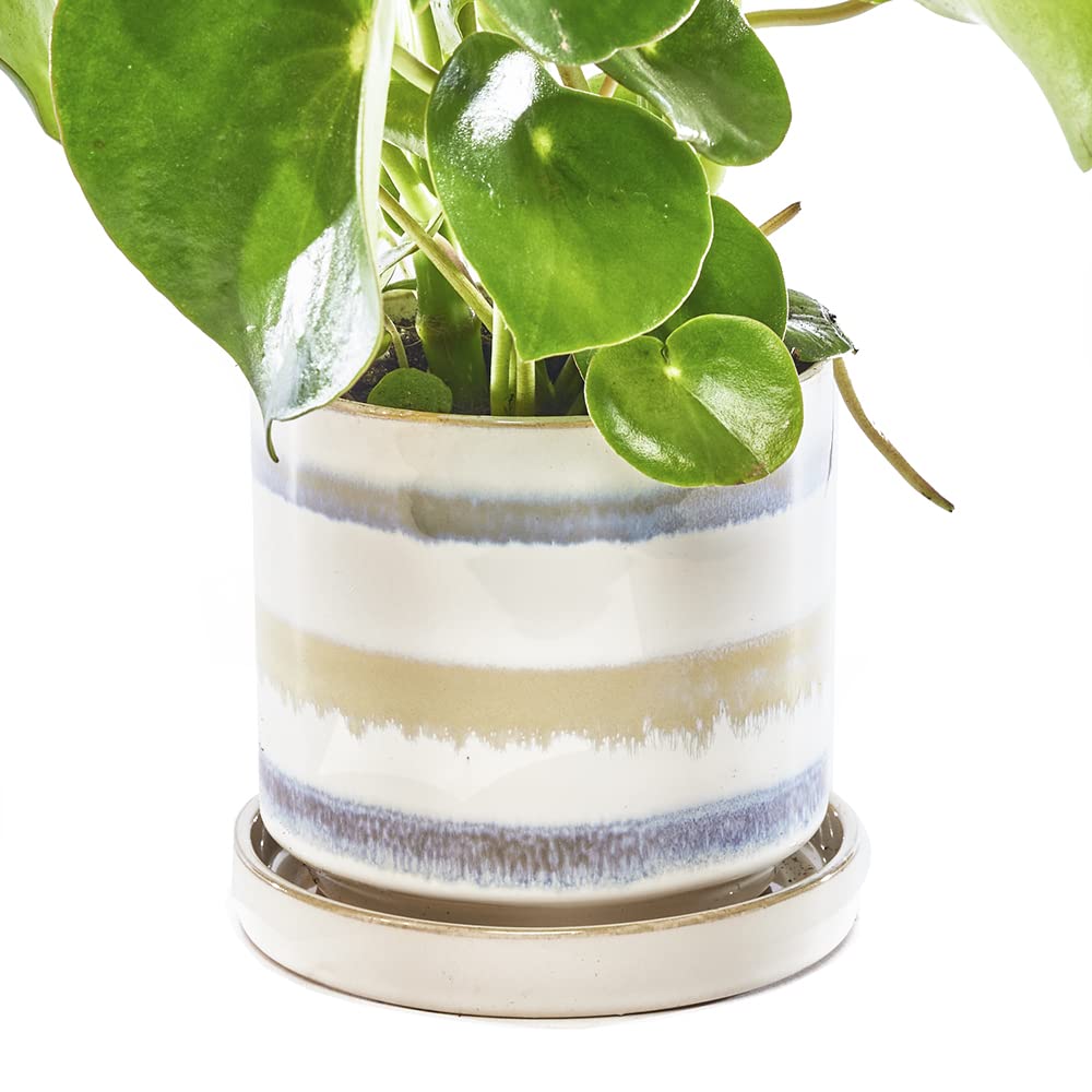 Chive Blue,Green �Minute� Ceramic Planter Pot � Cute 5� Colorful Succulent Pots For Indoor & Outdoor House Plants � Beautiful Modern Farmhouse Kitchen Decor � Blue Green Layers