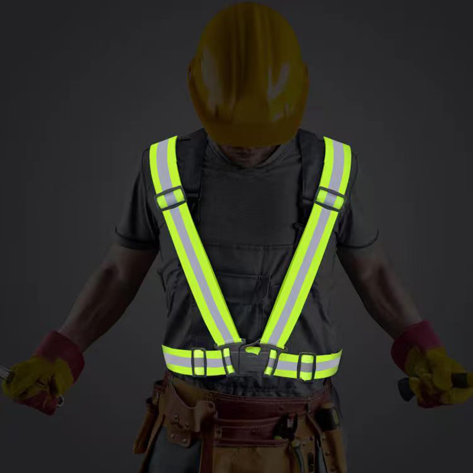 Nutabevr 2 Piezas Verde Fluorescente Chaleco Reflectante, Alta Visibilidad Tirantes Reflectantes de Seguridad Elástica Ajustable, Accesorios de Seguridad, para Correr,Senderismo,Ciclismo