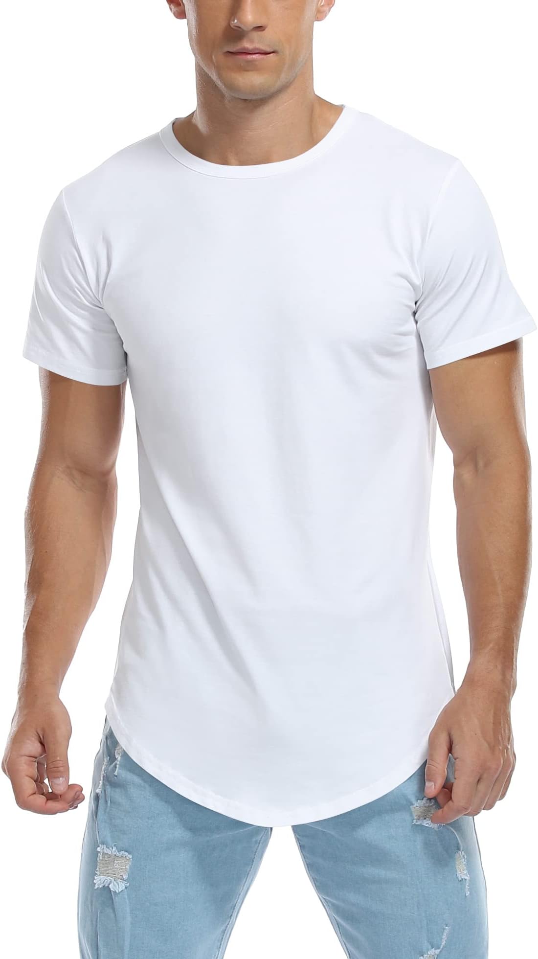AIYINOMen's Hipster Hip Hop Short Sleeve T-Shirt with Zipper Trim