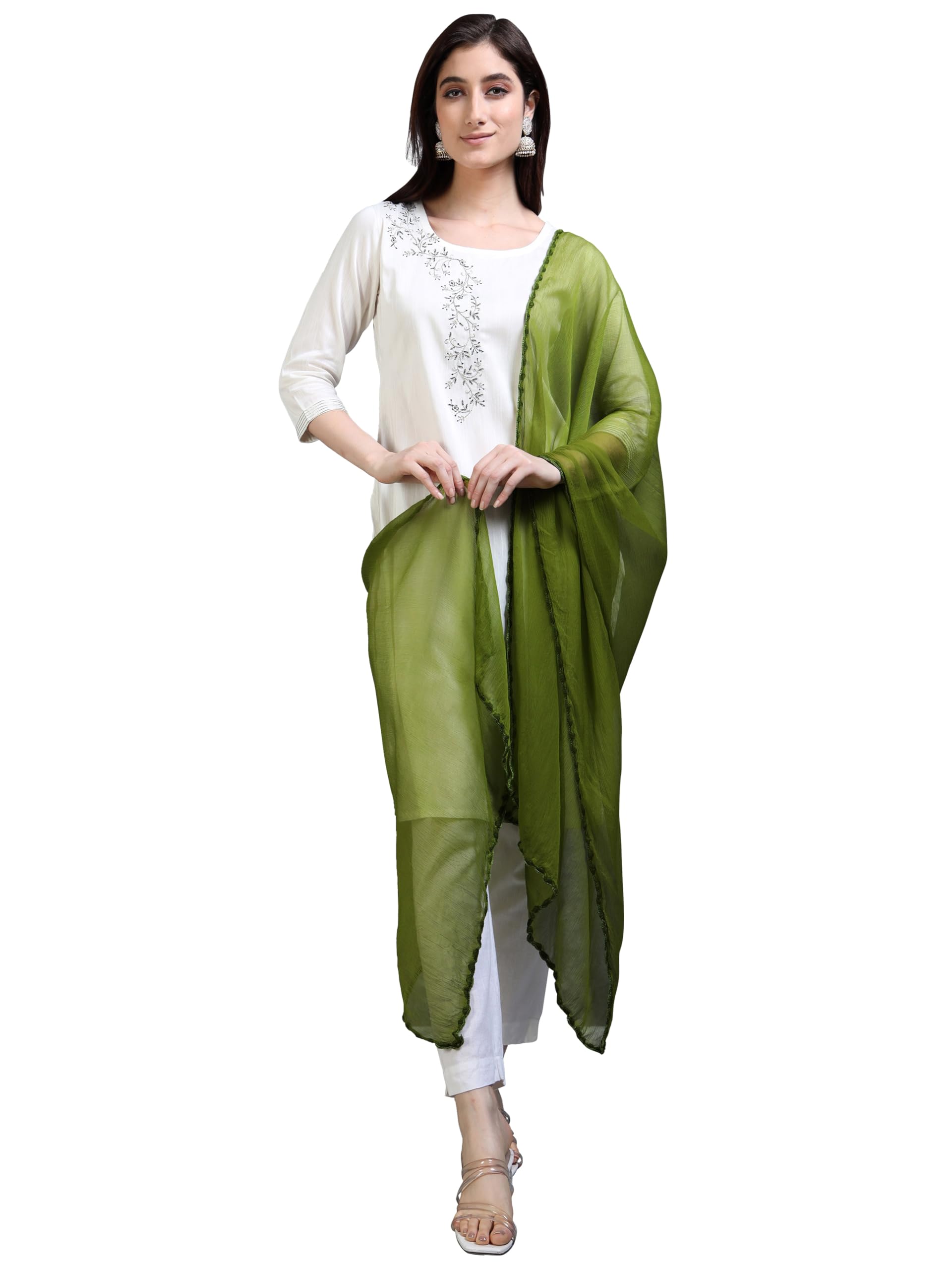 Women Pure Chiffon Solid Dupatta With Woven Border, 2.25 Meters Length (Chiffdup)-image-10