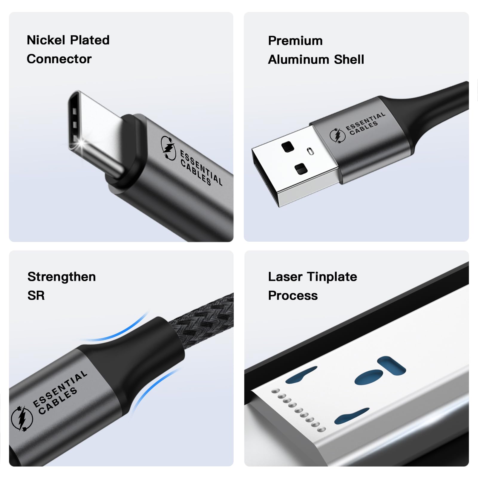Cable de carga USB C de 2 m 3.1 A tipo C, cable de carga rápida, trenzado USB A a USB-C, cable de carga USB C para iPhone 16 15 Pro, Samsung Galaxy S24 S23 Ultra, Pixel 9, iPad Air, Switch, Steam,