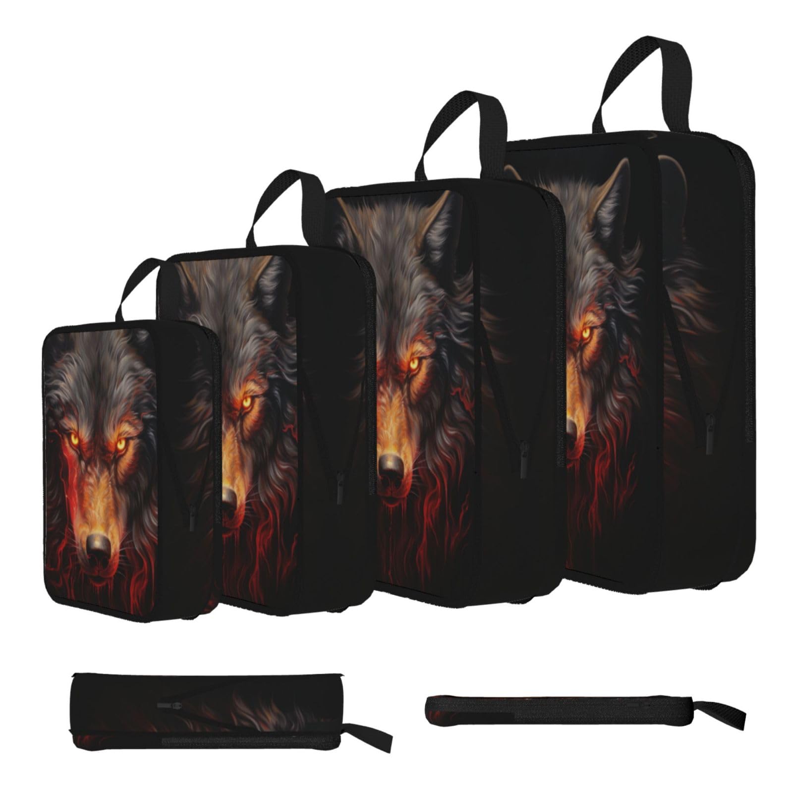 Sxzvvbn Black Angry Red Wolf Compression Packing Cubes 4 Piece Set