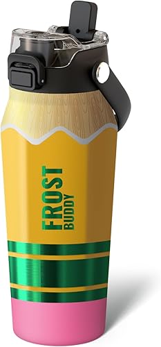 Miniatura 28 de Frost Buddy - Botella de agua con aislamiento de 32 oz con pajilla y tapa, de acero inoxidable, a prueba de fugas, frío durante 24 horas, a prueba