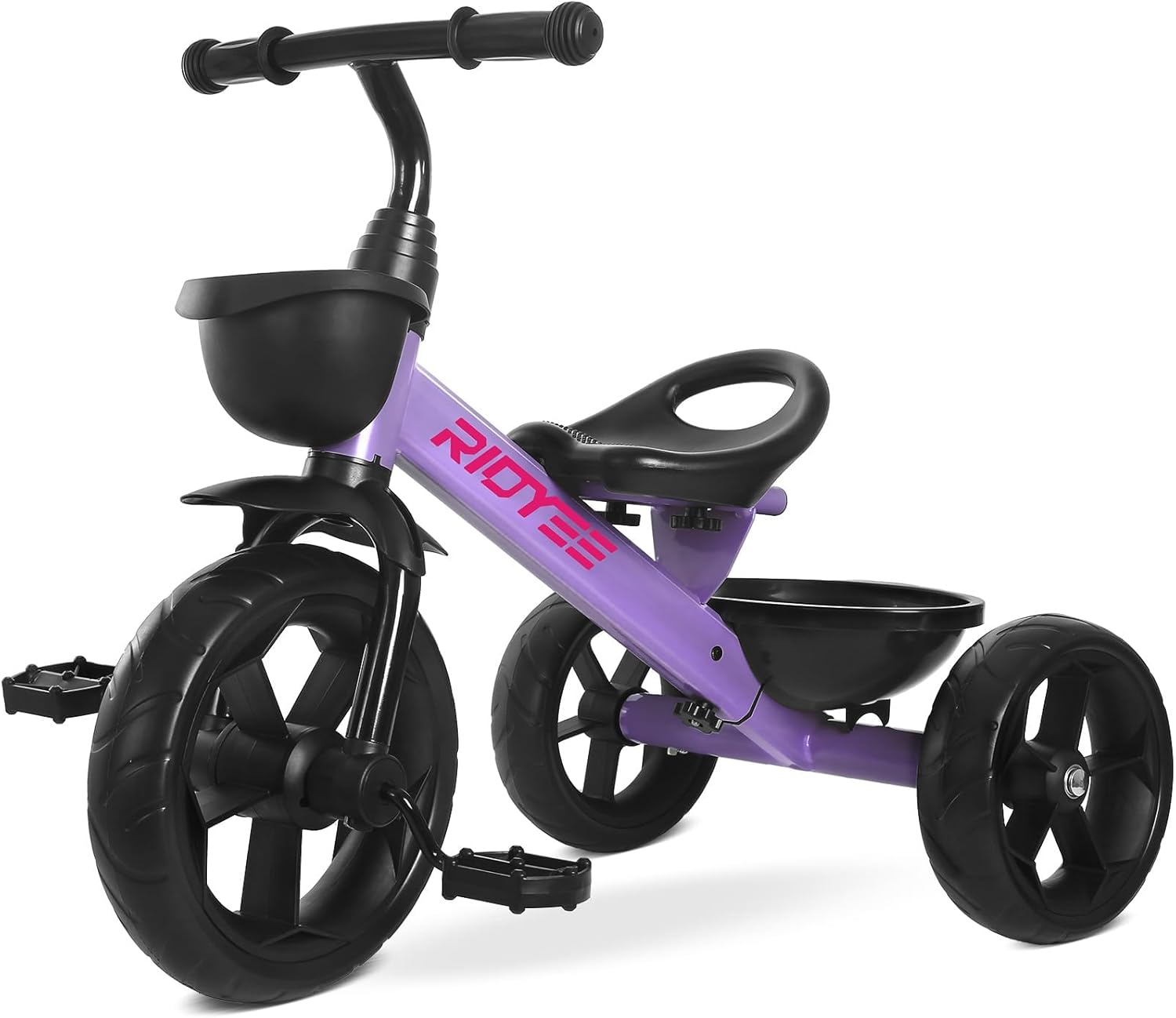 RIDYEE Toddler Tricycle for 1.5 to 5 Years, Tricycle for Ages 2-4 Years, Extra-Wide Rear Wheelbase for Stability, Trikes for Kids 1-3 with Dual Storage Baskets, Easy to Carry Seat, Purple